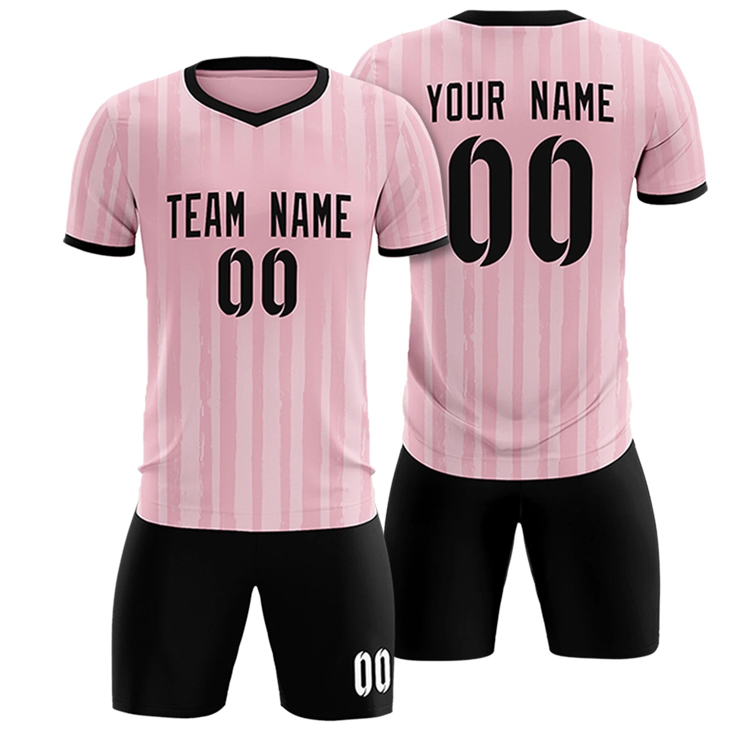 Custom Light Pink Black Breathable Soccer Sets Jersey