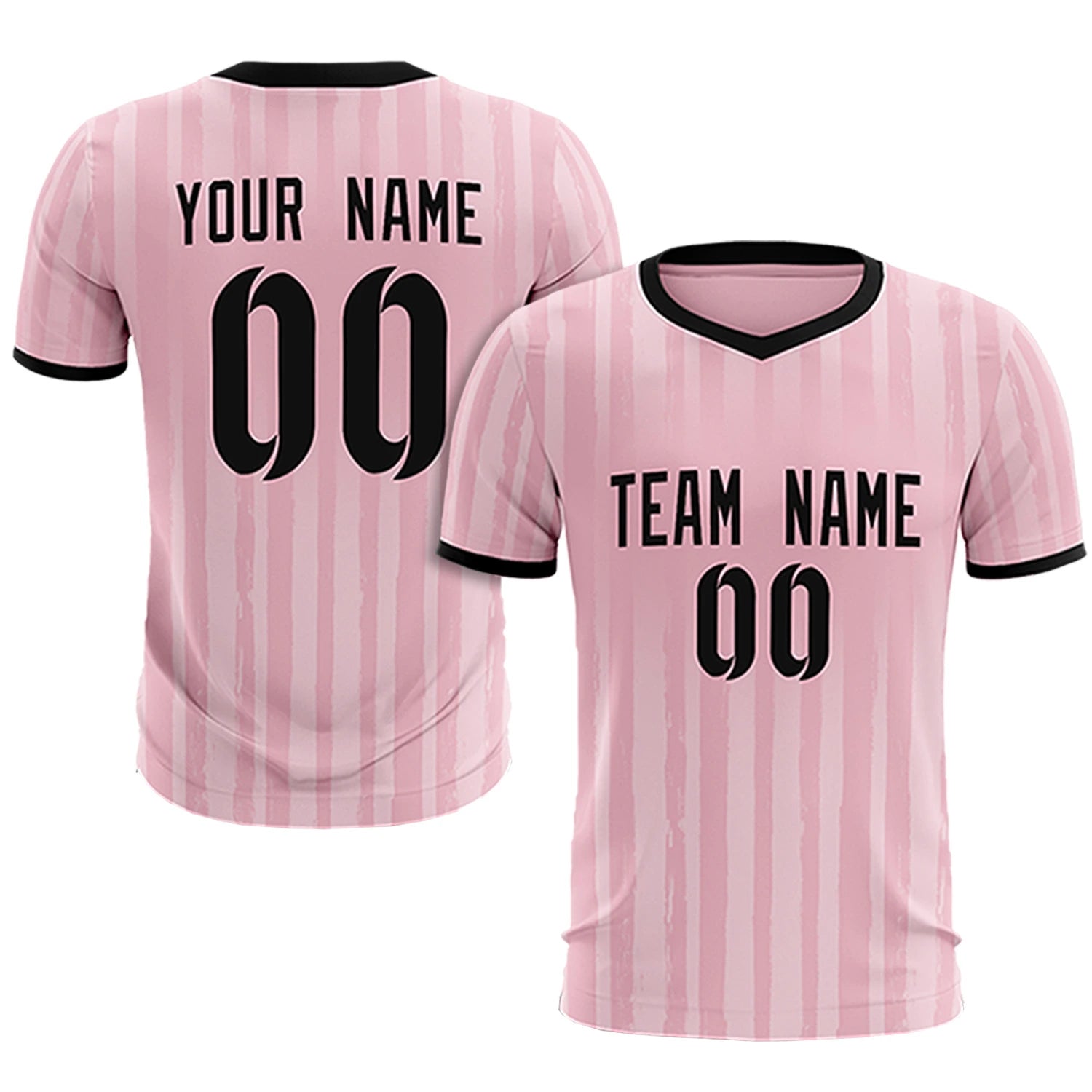 Custom Light Pink Black Breathable Soccer Sets Jersey