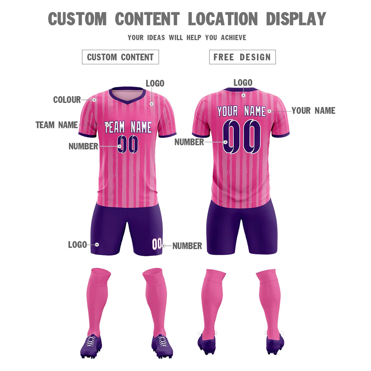 Custom Pink Purple Breathable Soccer Sets Jersey