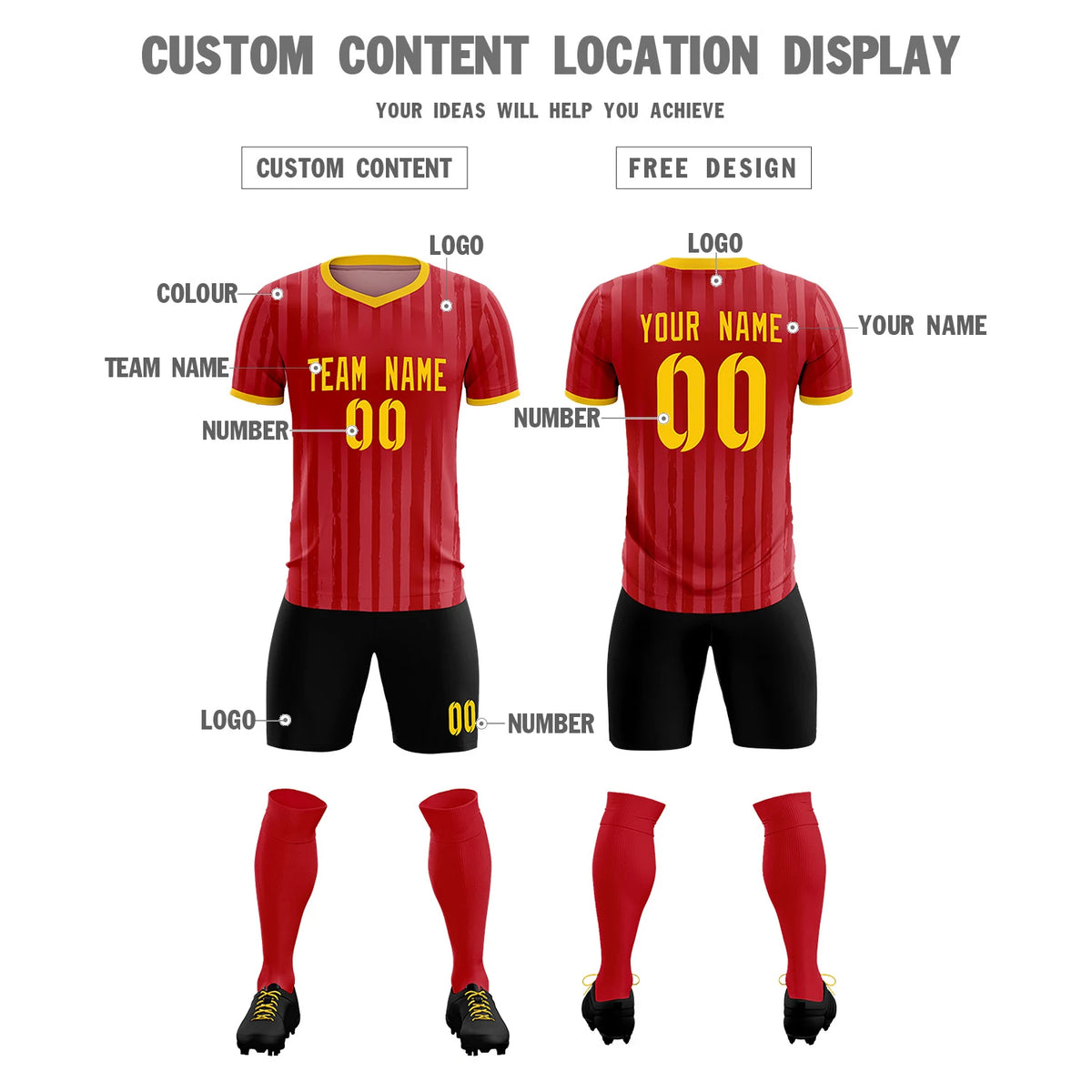 Custom Red Gold 01 Breathable Soccer Sets Jersey