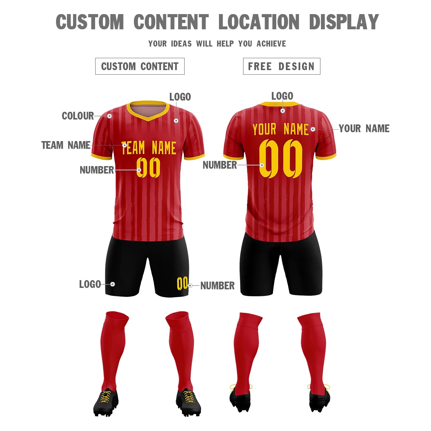 Custom Red Gold 01 Breathable Soccer Sets Jersey