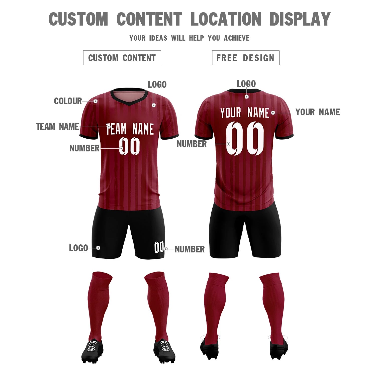 Custom Crimson Black Breathable Soccer Sets Jersey