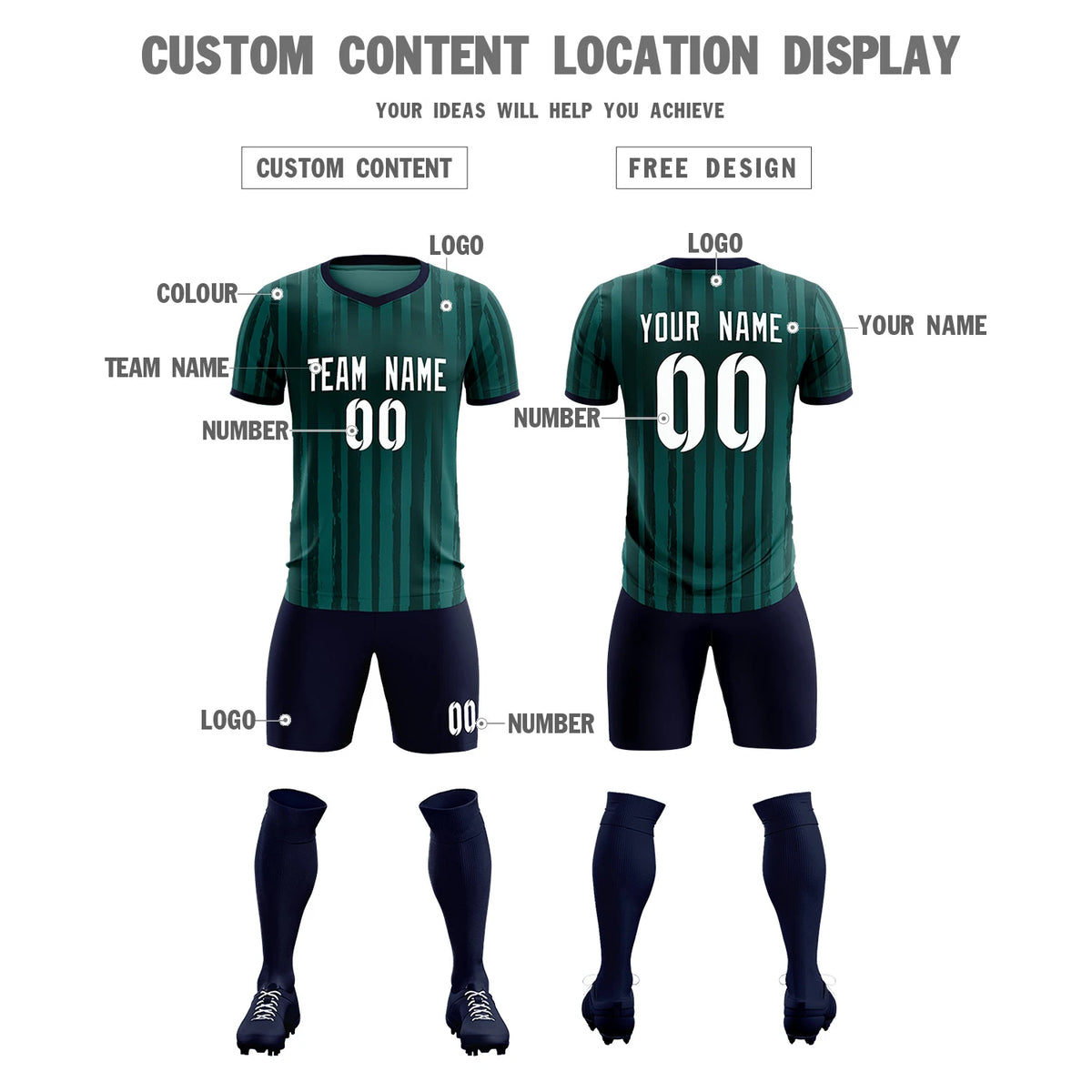 Custom Midnight Green Navy Breathable Soccer Sets Jersey