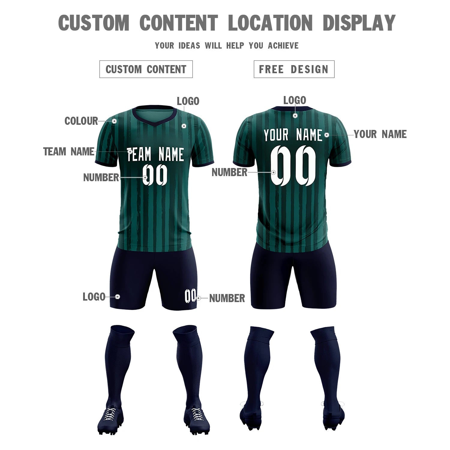 Custom Midnight Green Navy Breathable Soccer Sets Jersey
