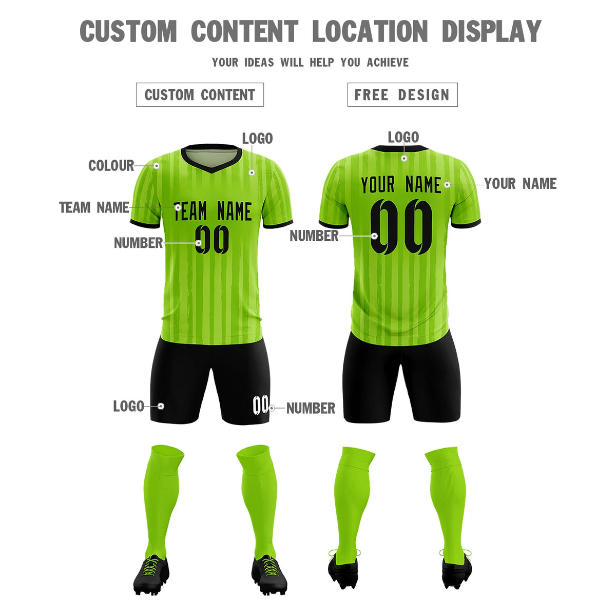Custom Neon Green Black Breathable Soccer Sets Jersey