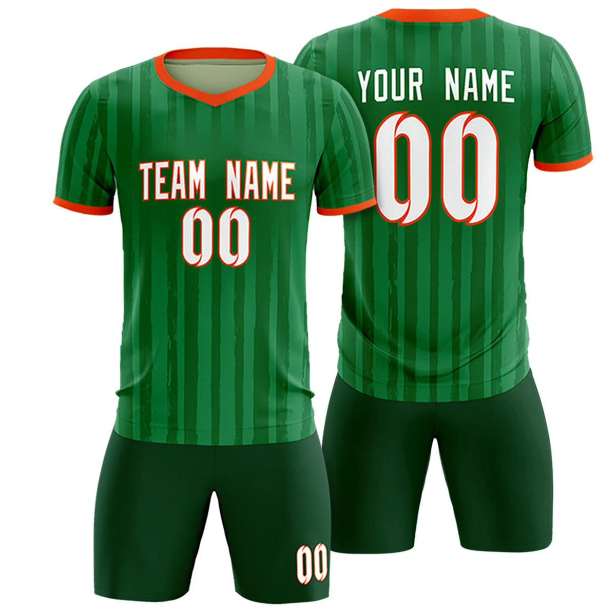 Custom Kelly Green Orange Breathable Soccer Sets Jersey
