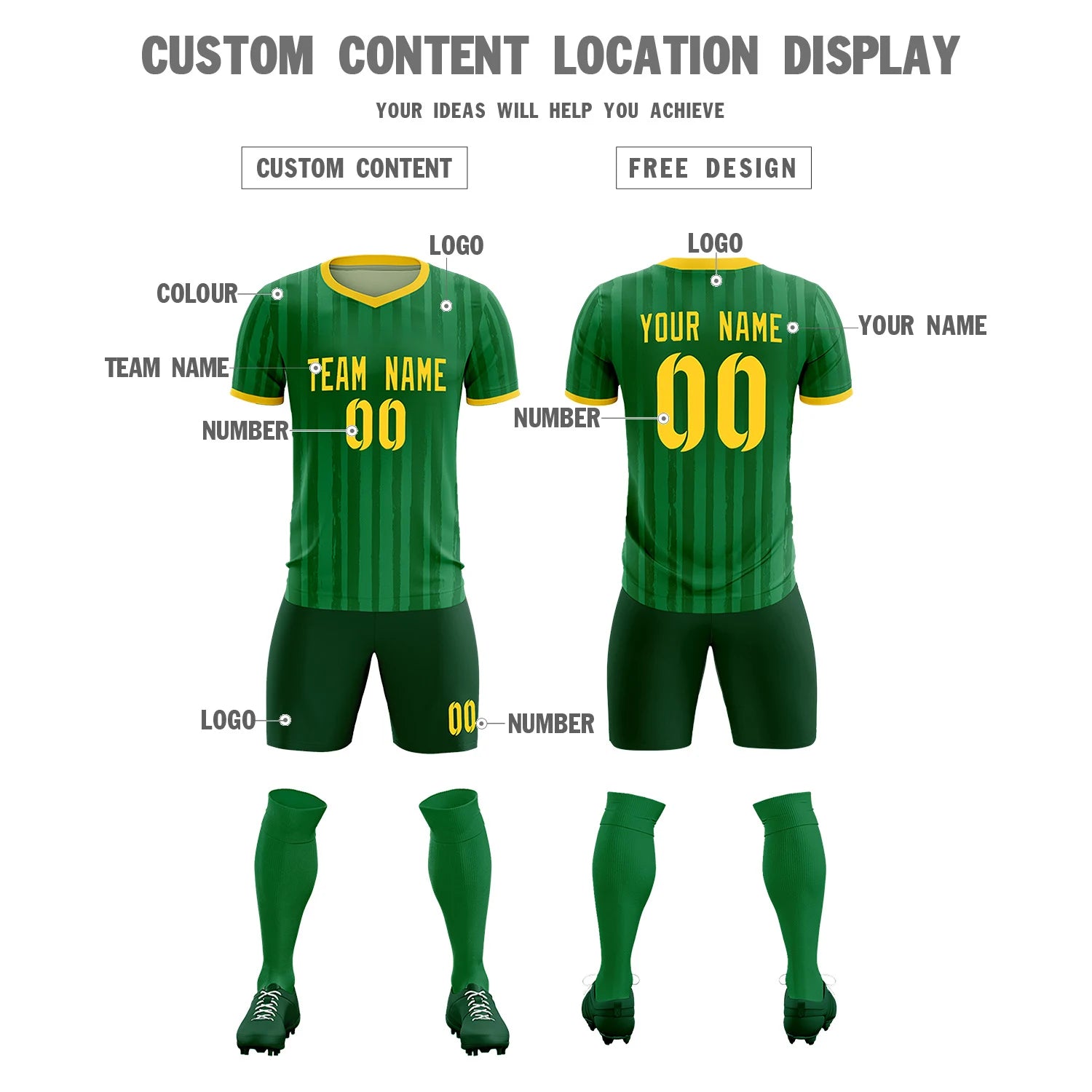 Custom Kelly Green Gold 01 Breathable Soccer Sets Jersey