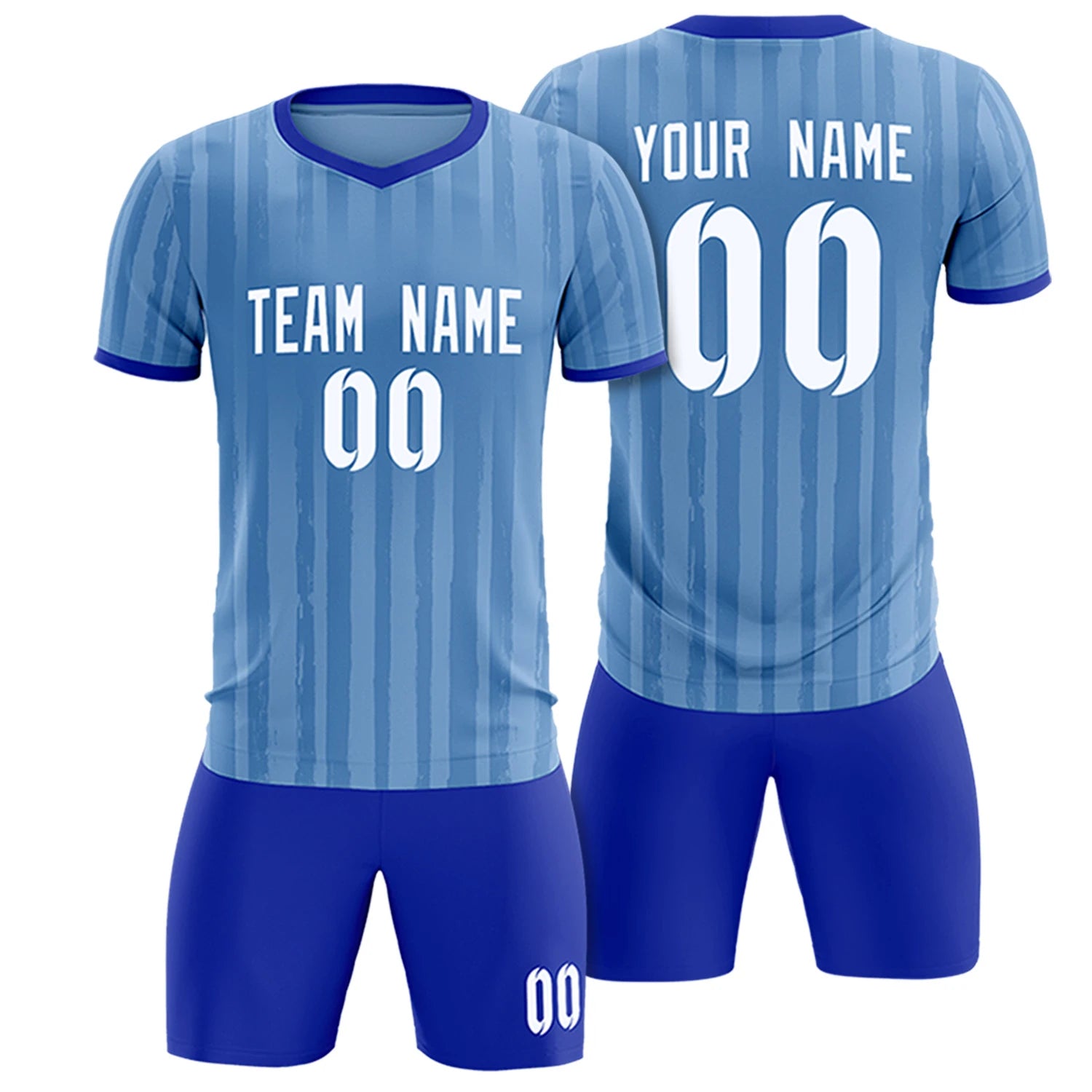 Custom Light Blue Royal Blue Breathable Soccer Sets Jersey