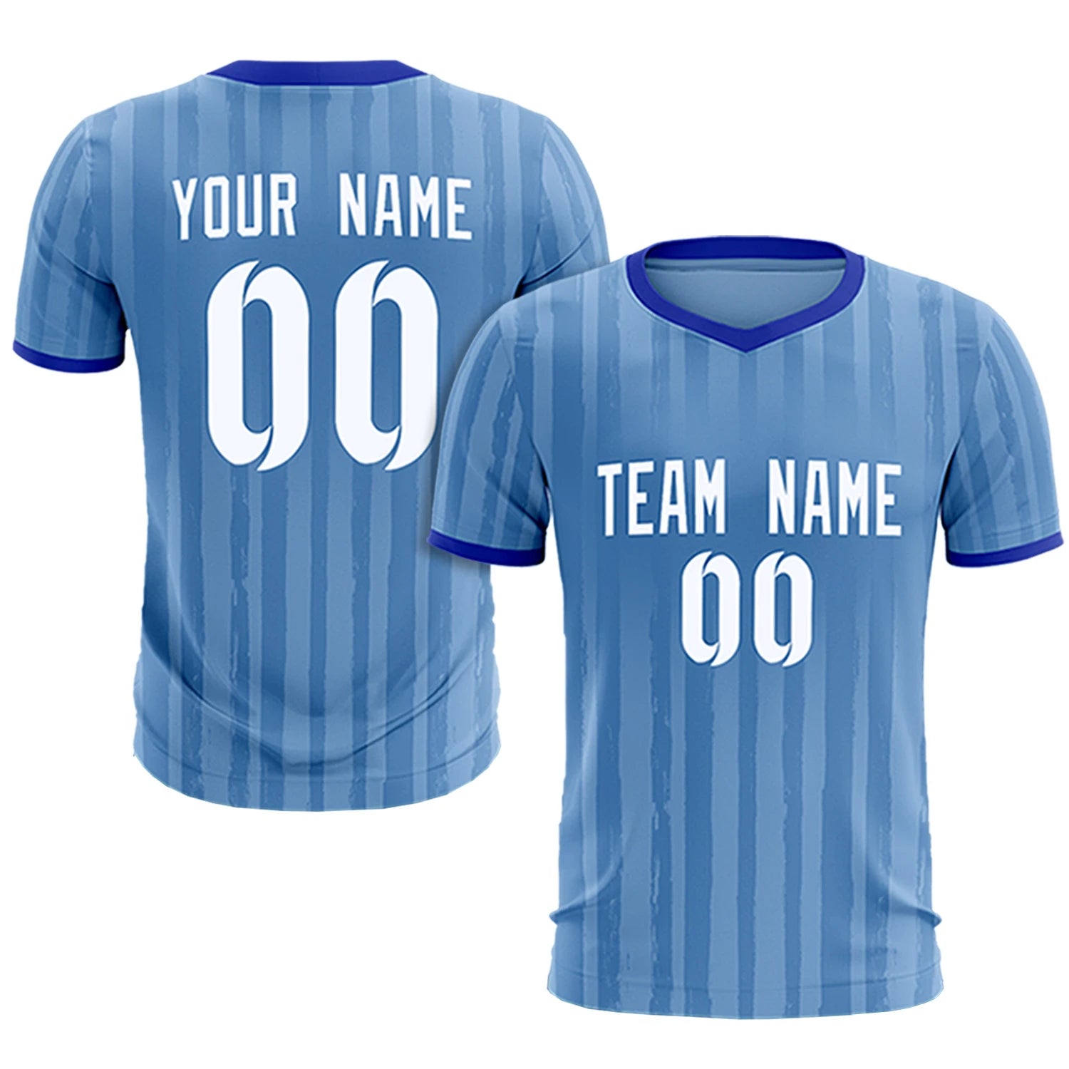 Custom Light Blue Royal Blue Breathable Soccer Sets Jersey