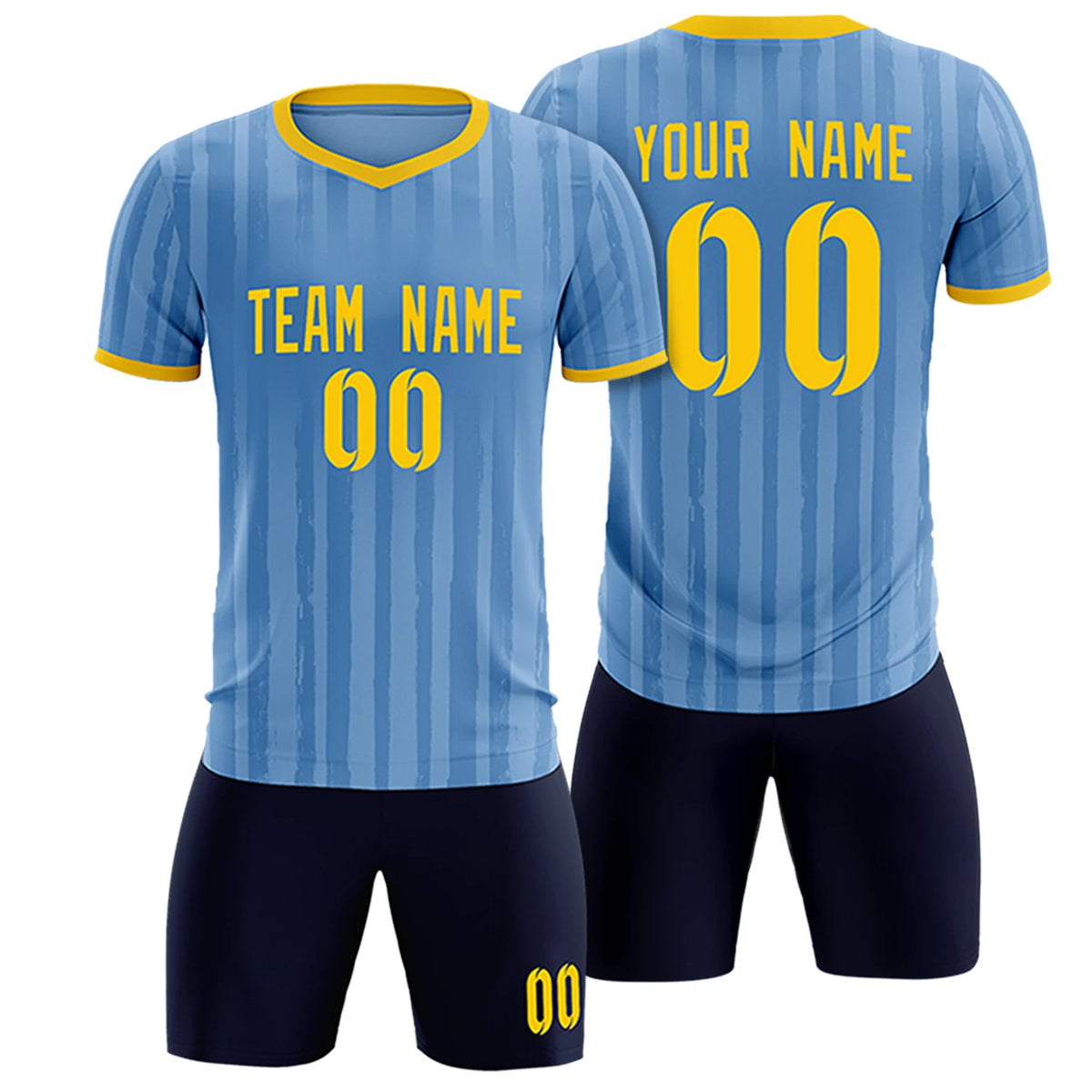 Custom Light Blue Gold 01 Breathable Soccer Sets Jersey