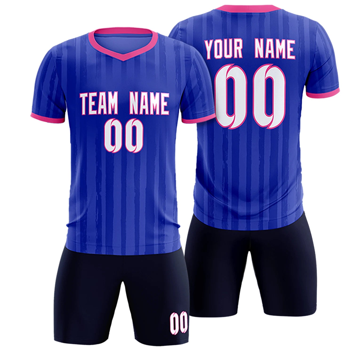Custom Royal Blue Pink Breathable Soccer Sets Jersey
