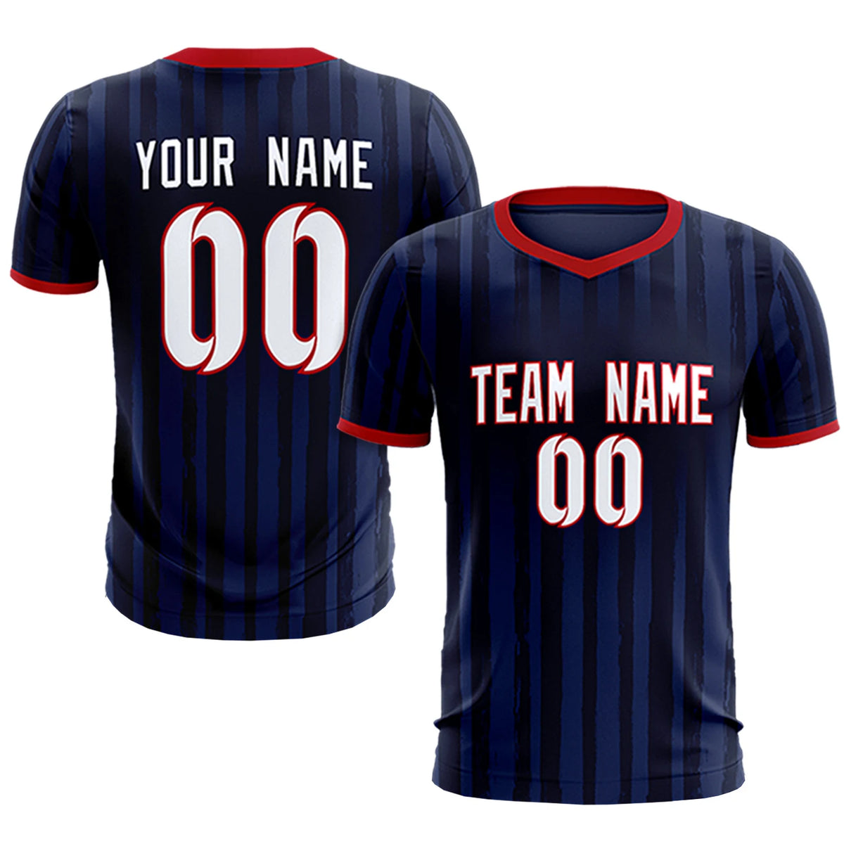 Custom Navy Red Breathable Soccer Sets Jersey