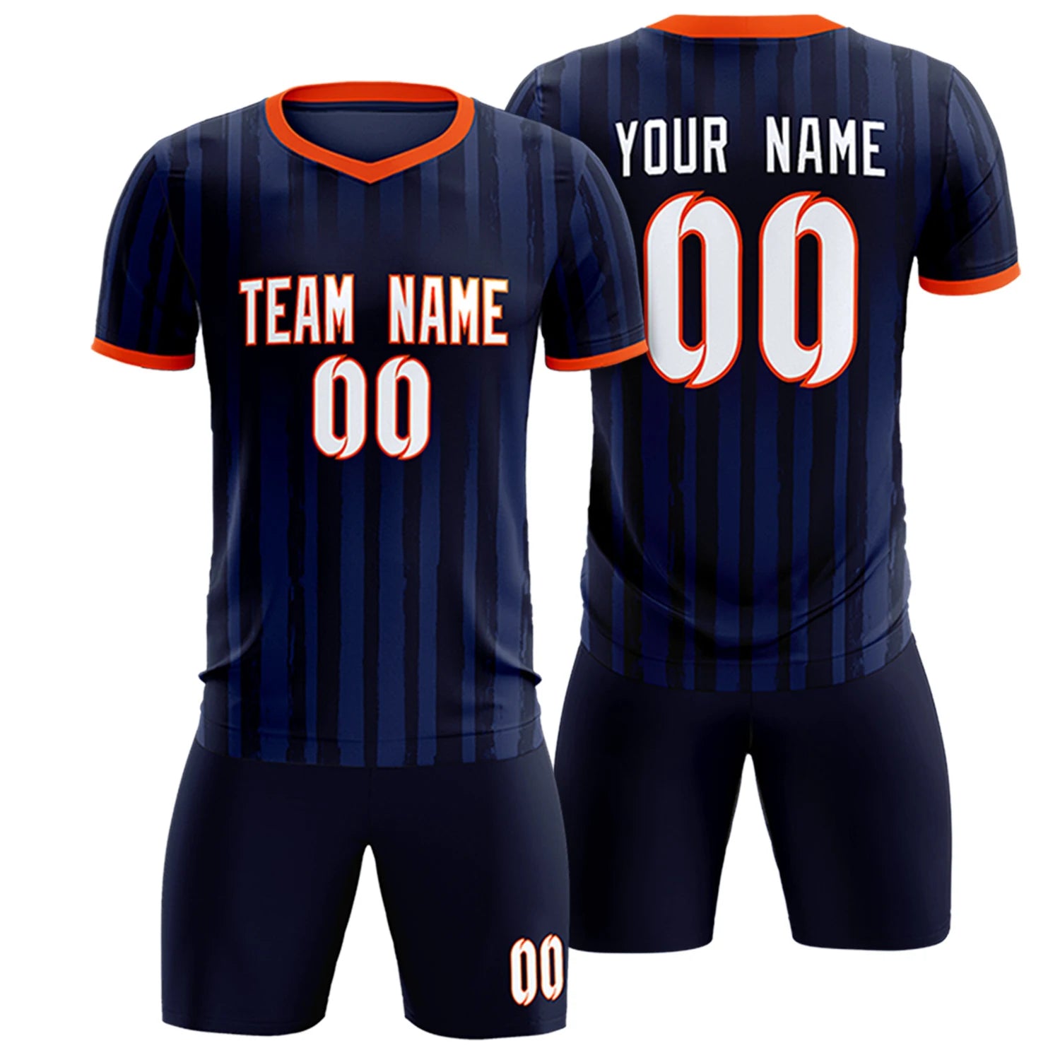 Custom Navy Orange Breathable Soccer Sets Jersey