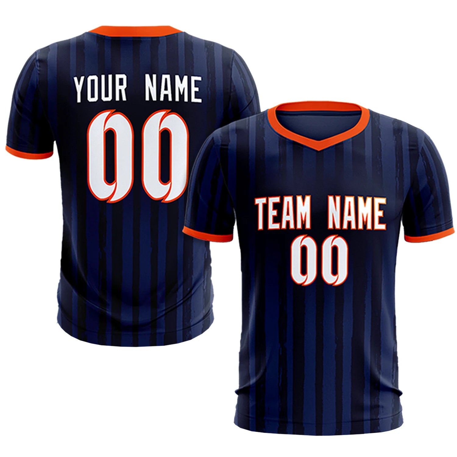 Custom Navy Orange Breathable Soccer Sets Jersey