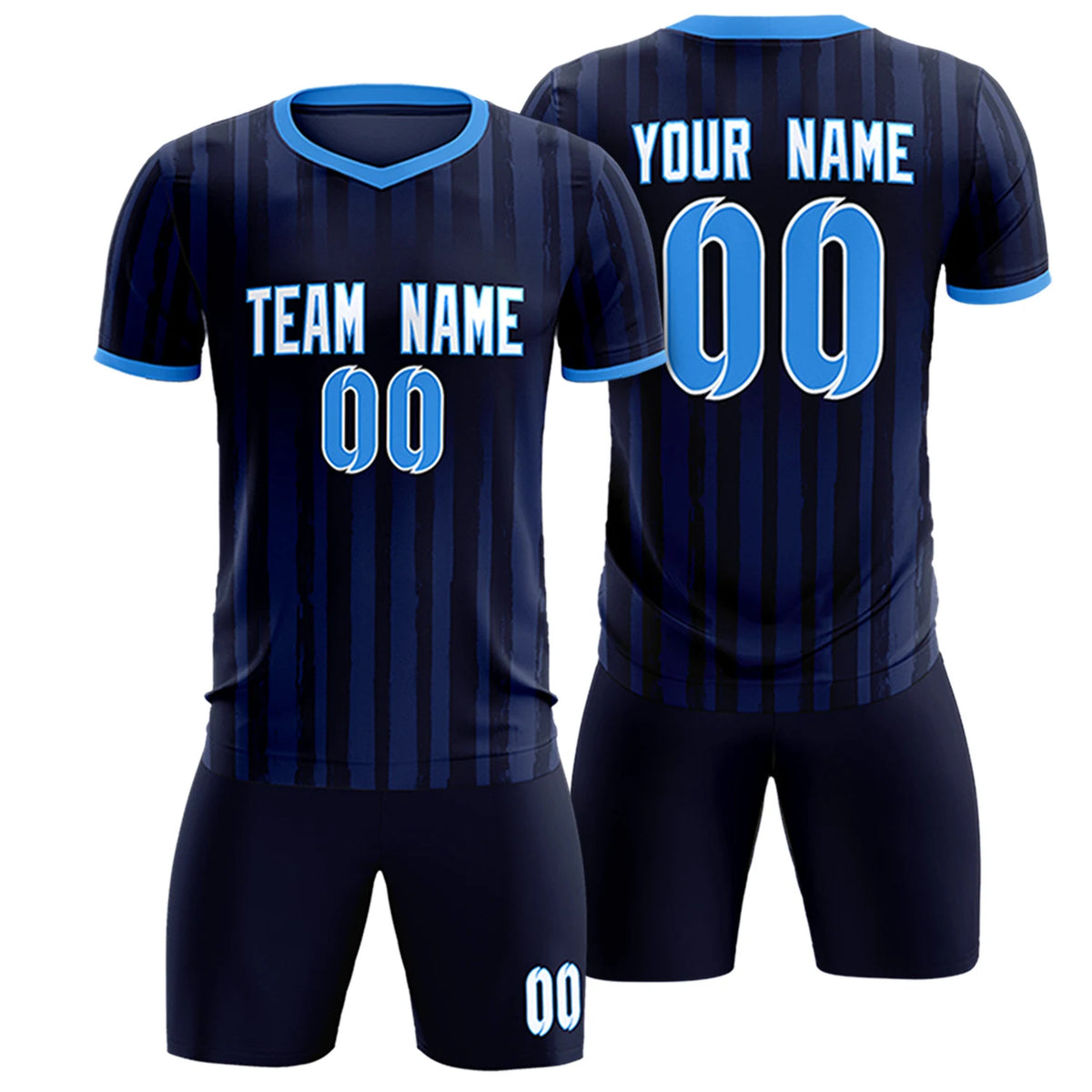 Custom Navy Powder Blue Breathable Soccer Sets Jersey