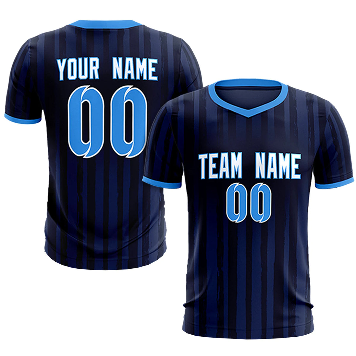 Custom Navy Powder Blue Breathable Soccer Sets Jersey