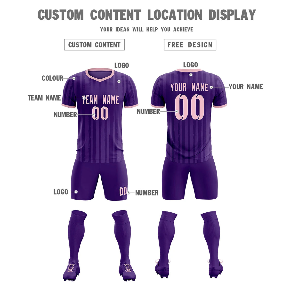 Custom Purple Light Pink Breathable Soccer Sets Jersey