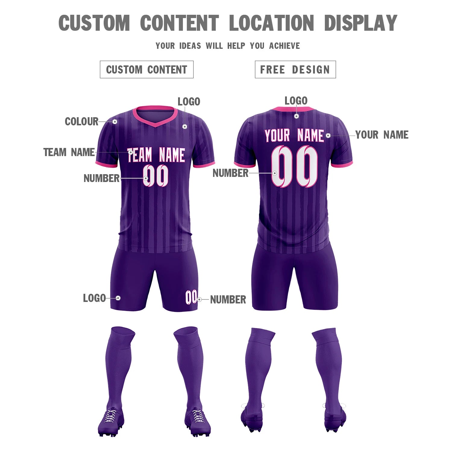 Custom Purple Pink Breathable Soccer Sets Jersey