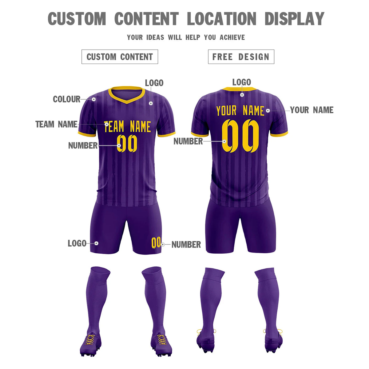 Custom Purple Gold 01 Breathable Soccer Sets Jersey