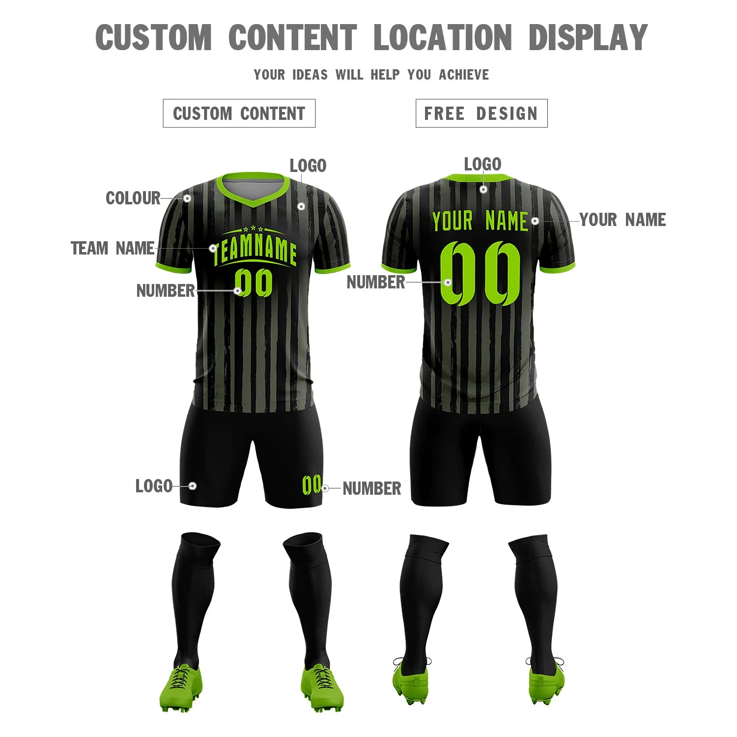 Custom Black Neon Green Breathable Soccer Sets Jersey