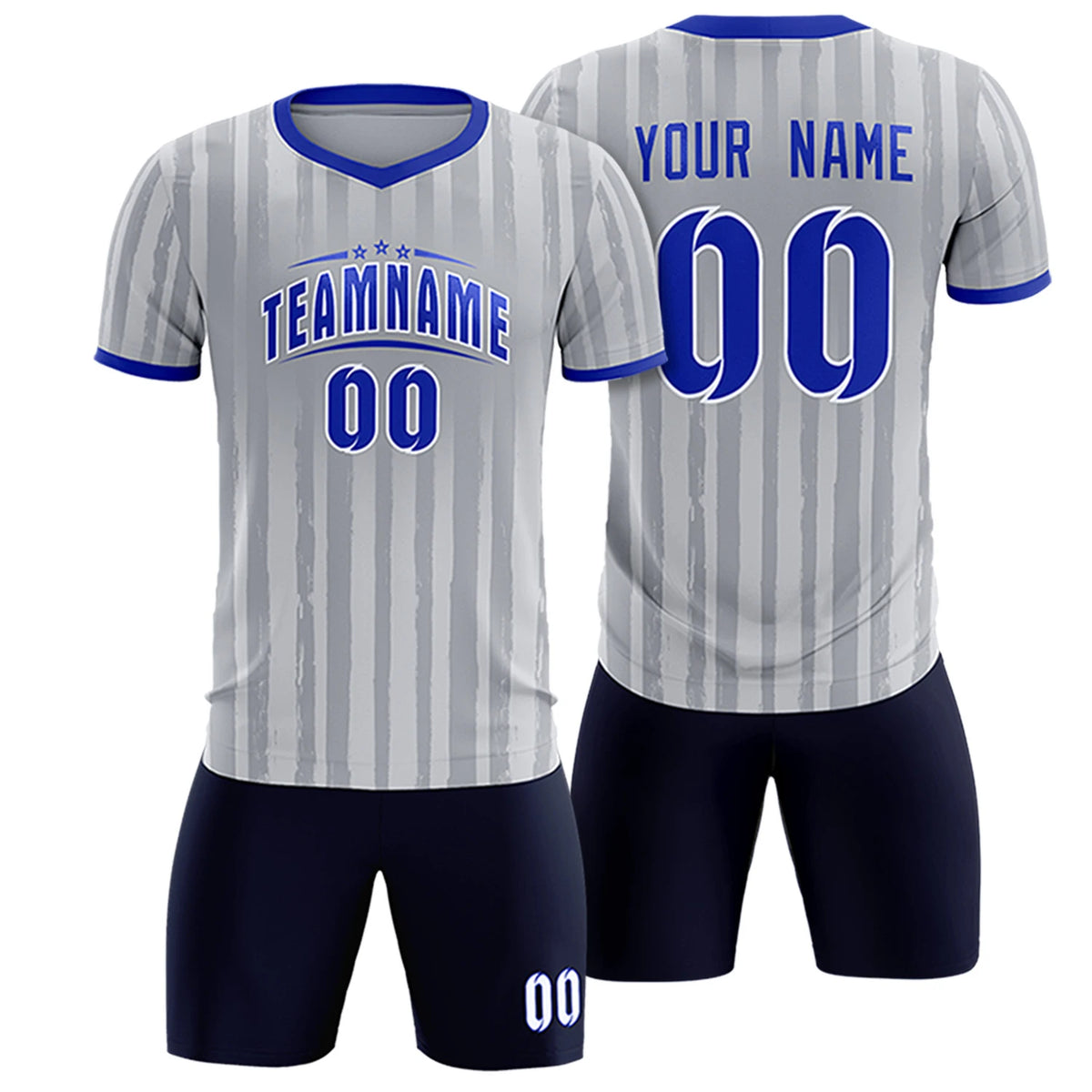 Custom Gray Royal Blue Breathable Soccer Sets Jersey