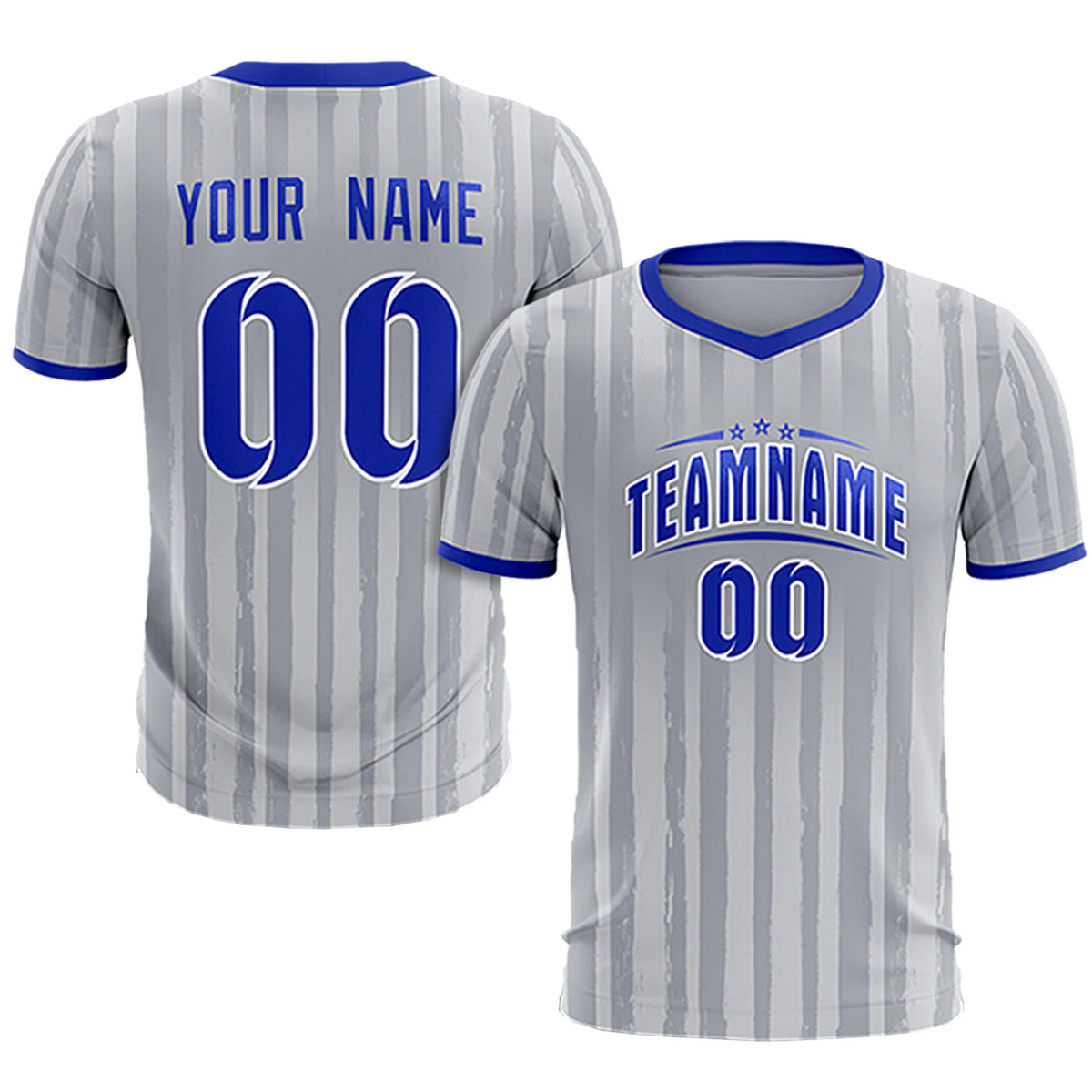 Custom Gray Royal Blue Breathable Soccer Sets Jersey