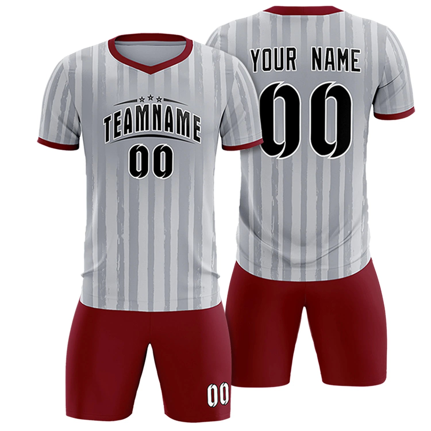 Custom Gray Crimson Breathable Soccer Sets Jersey