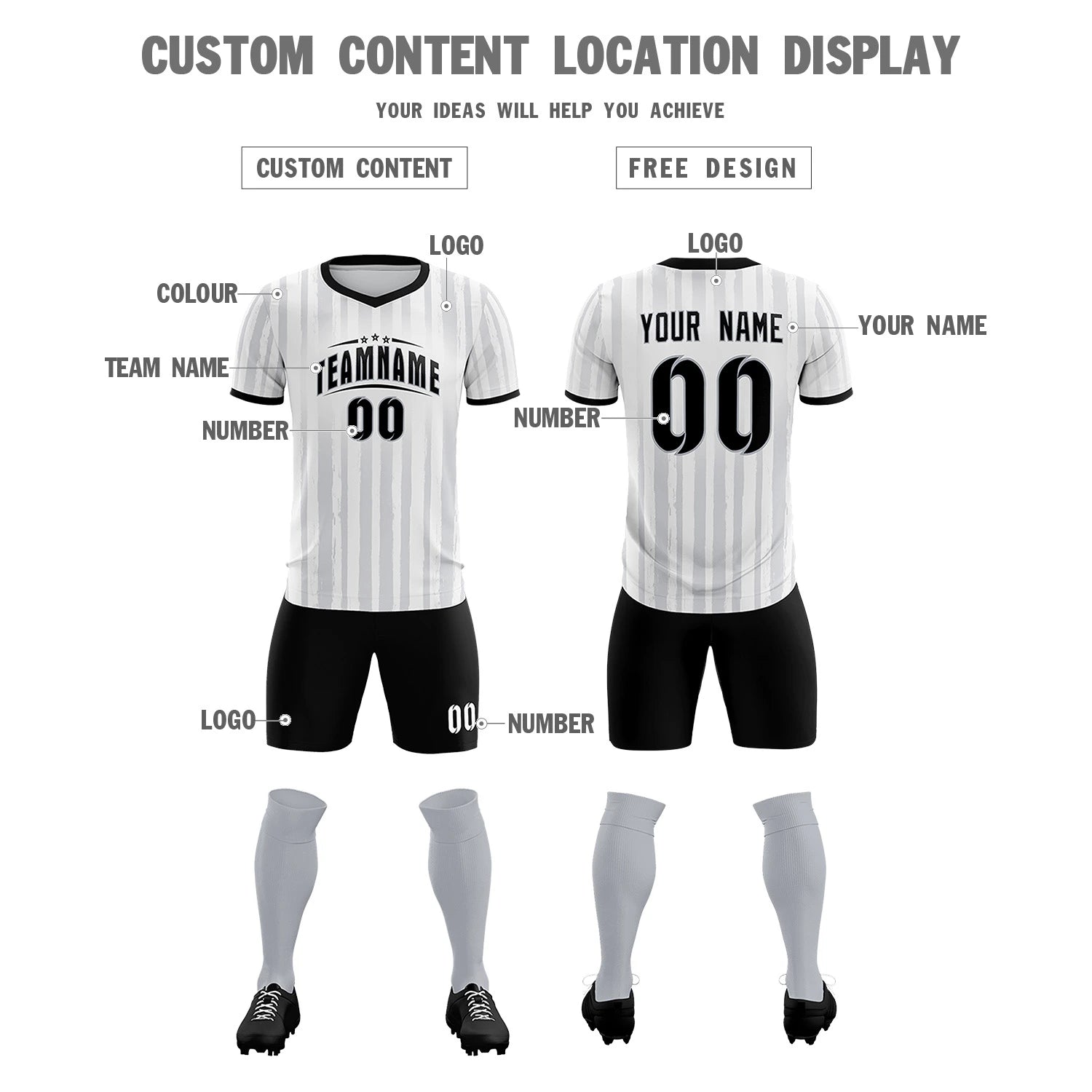 Custom White Black Breathable Soccer Sets Jersey