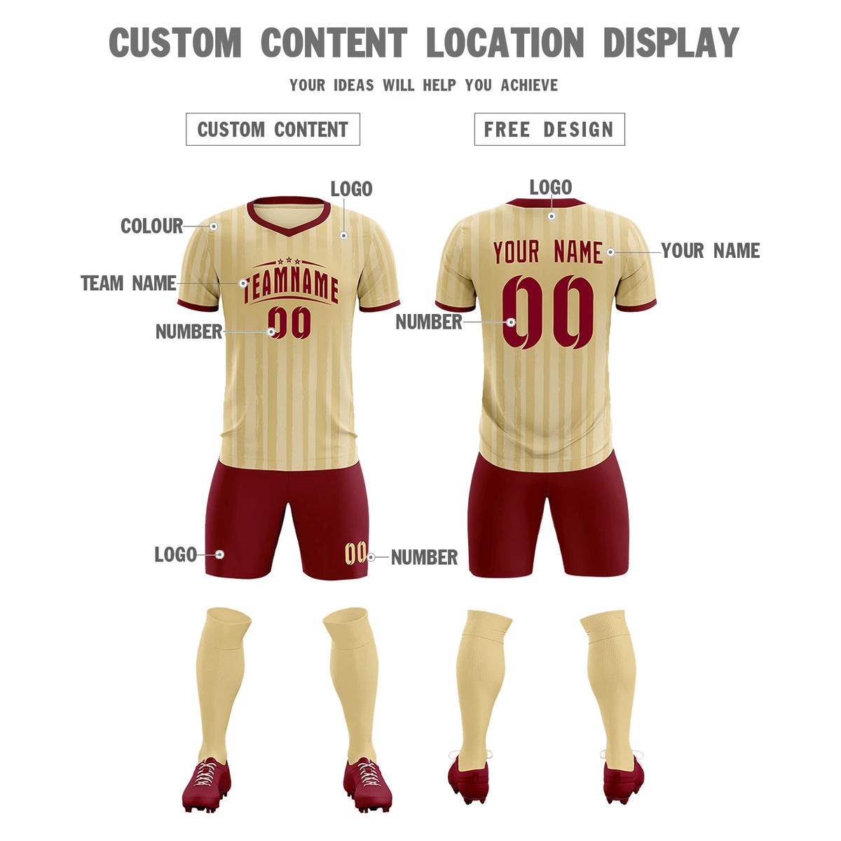 Custom Khaki Crimson Breathable Soccer Sets Jersey