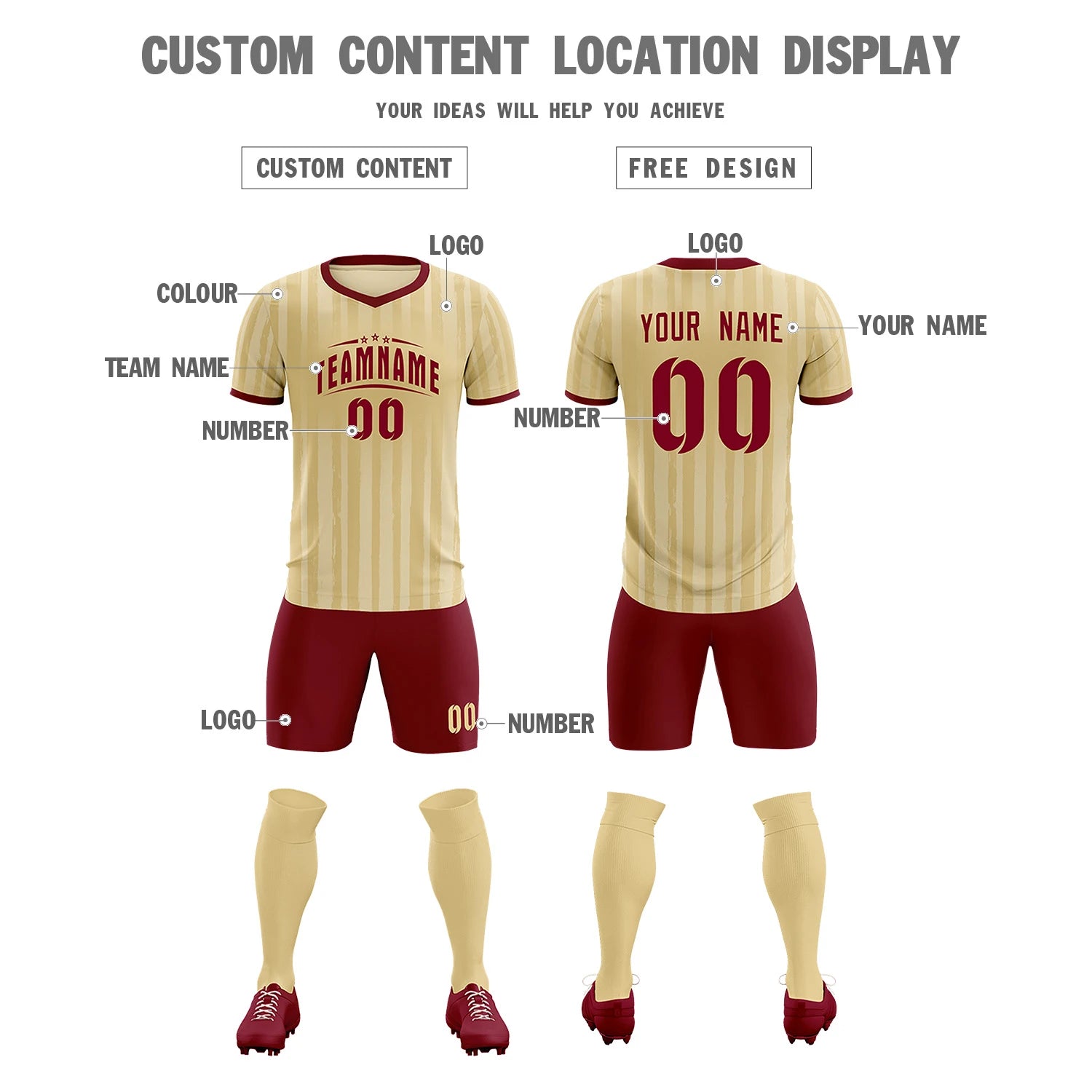 Custom Khaki Crimson Breathable Soccer Sets Jersey