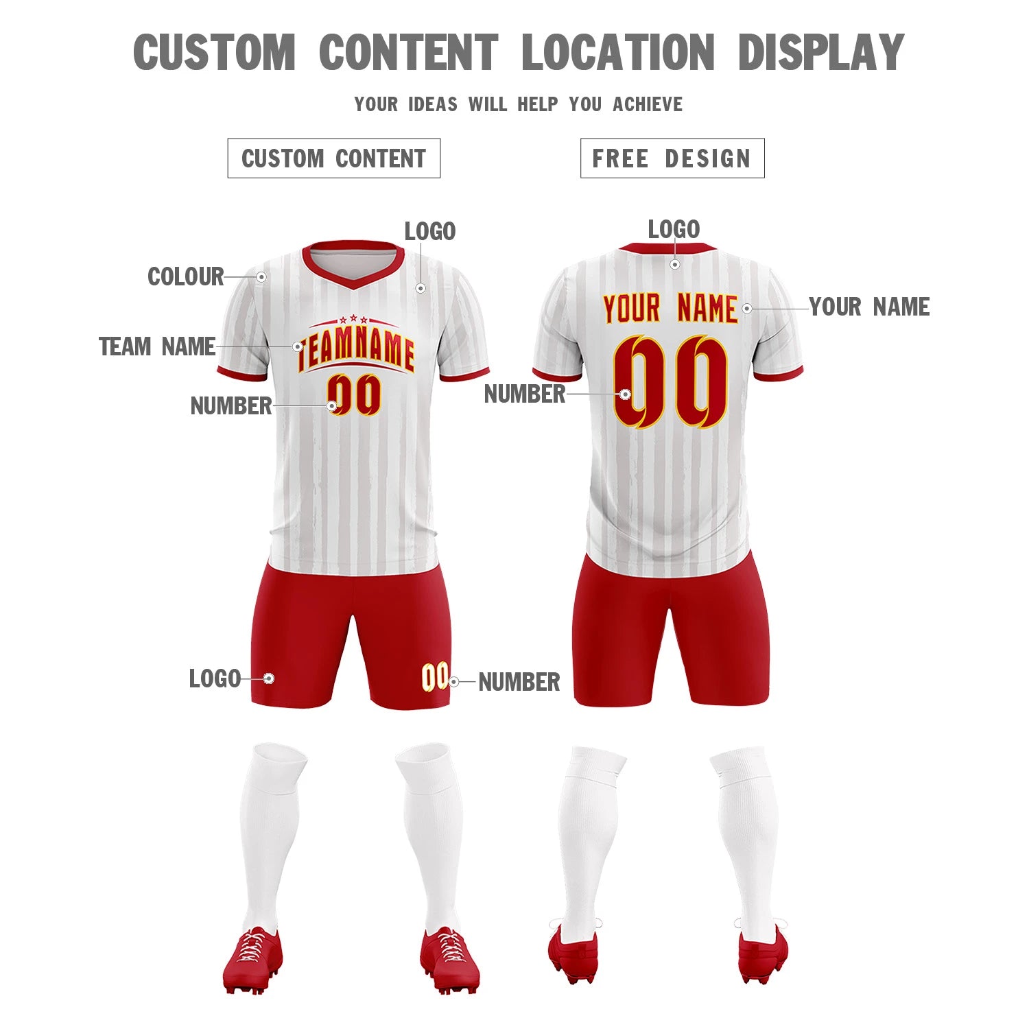 Custom White Red Breathable Soccer Sets Jersey