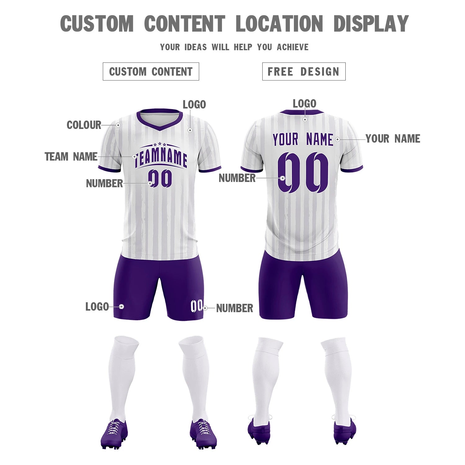 Custom White Purple Breathable Soccer Sets Jersey