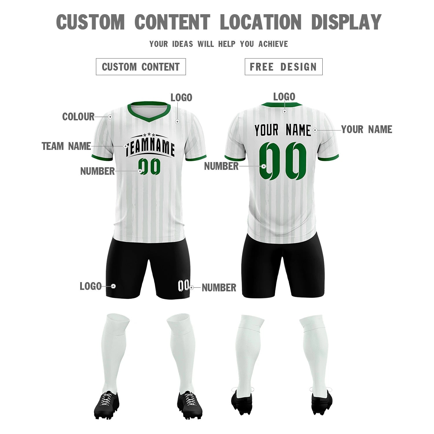 Custom White Kelly Green Breathable Soccer Sets Jersey