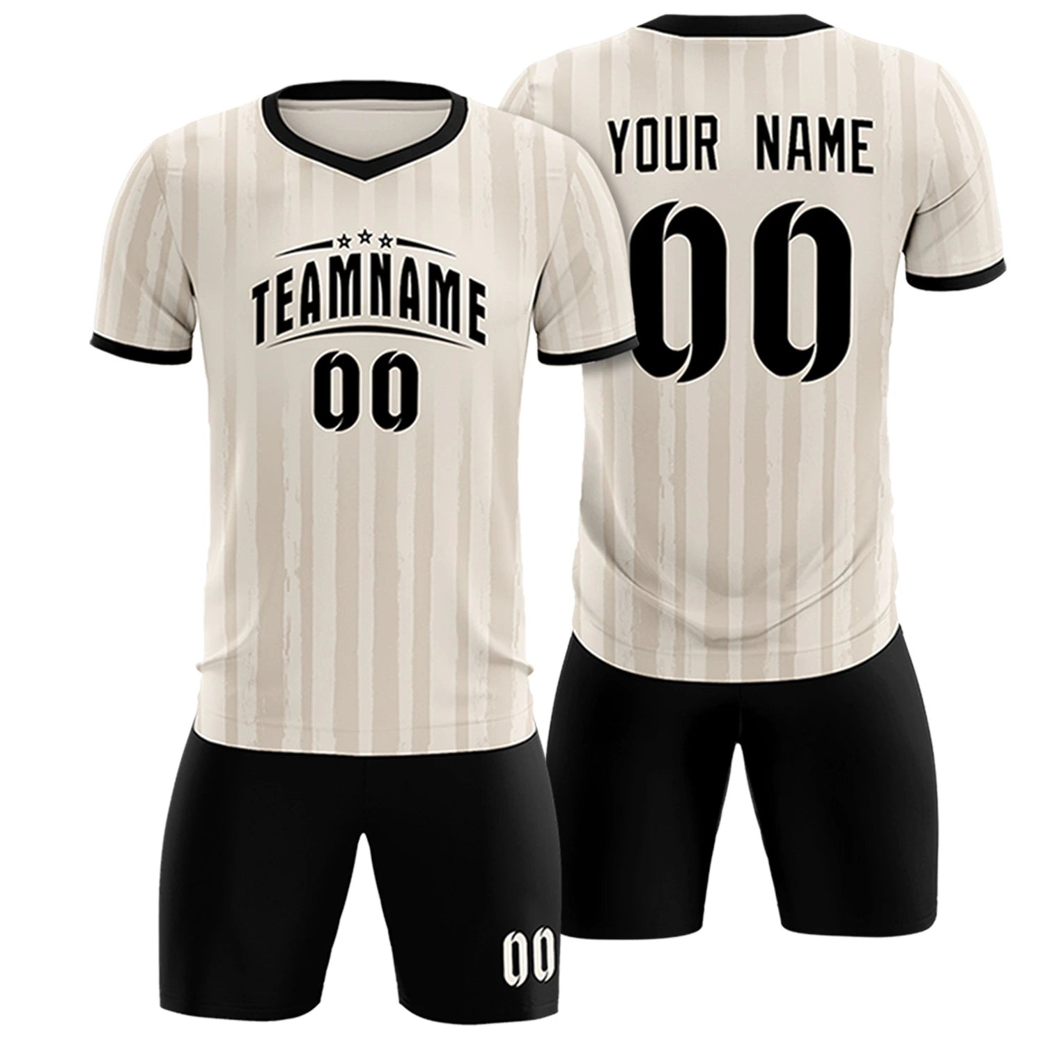 Custom Khaki Black Breathable Soccer Sets Jersey