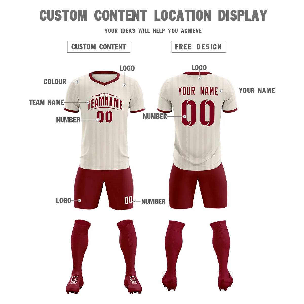 Custom Khaki Crimson Breathable Soccer Sets Jersey