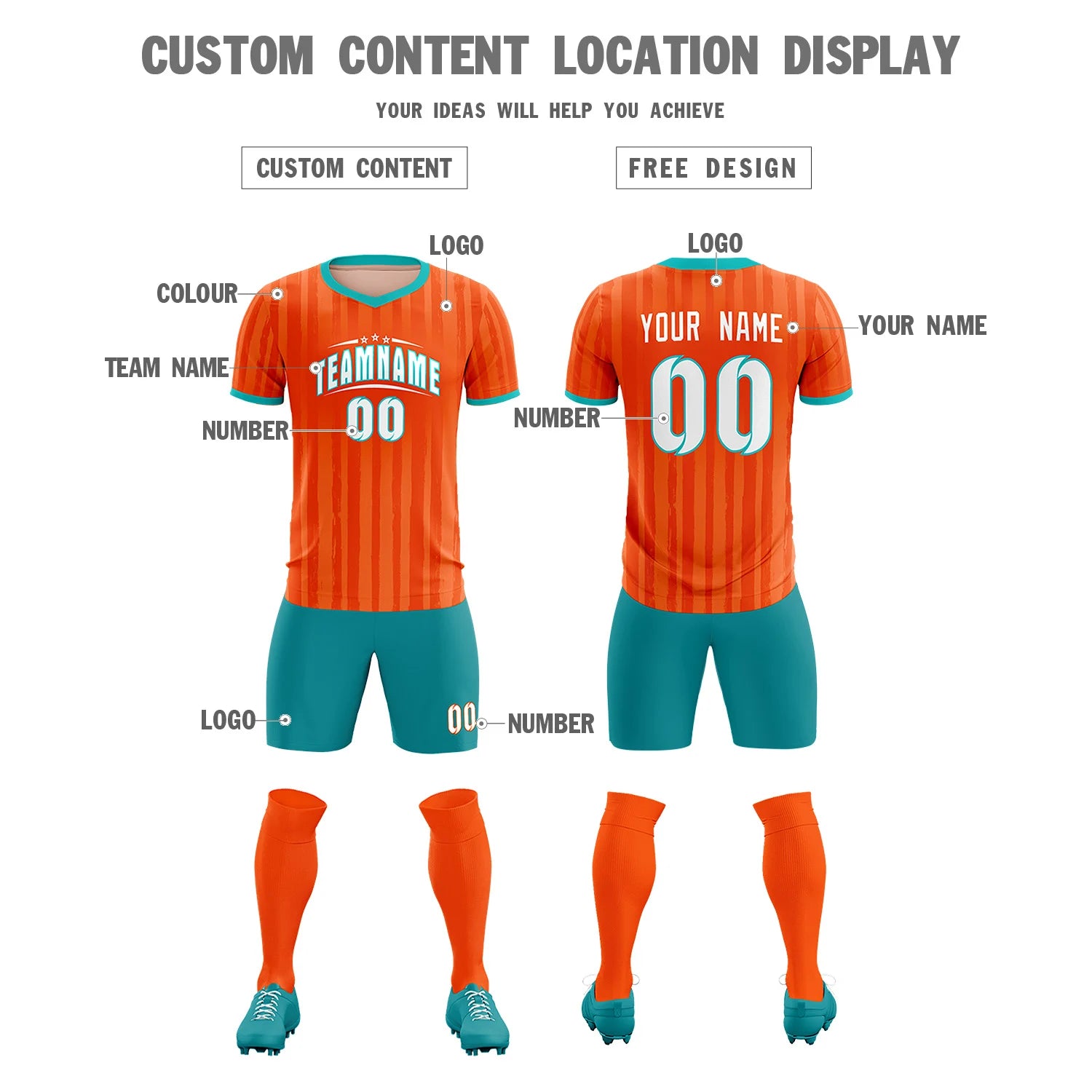 Custom Orange Bright Green Breathable Soccer Sets Jersey