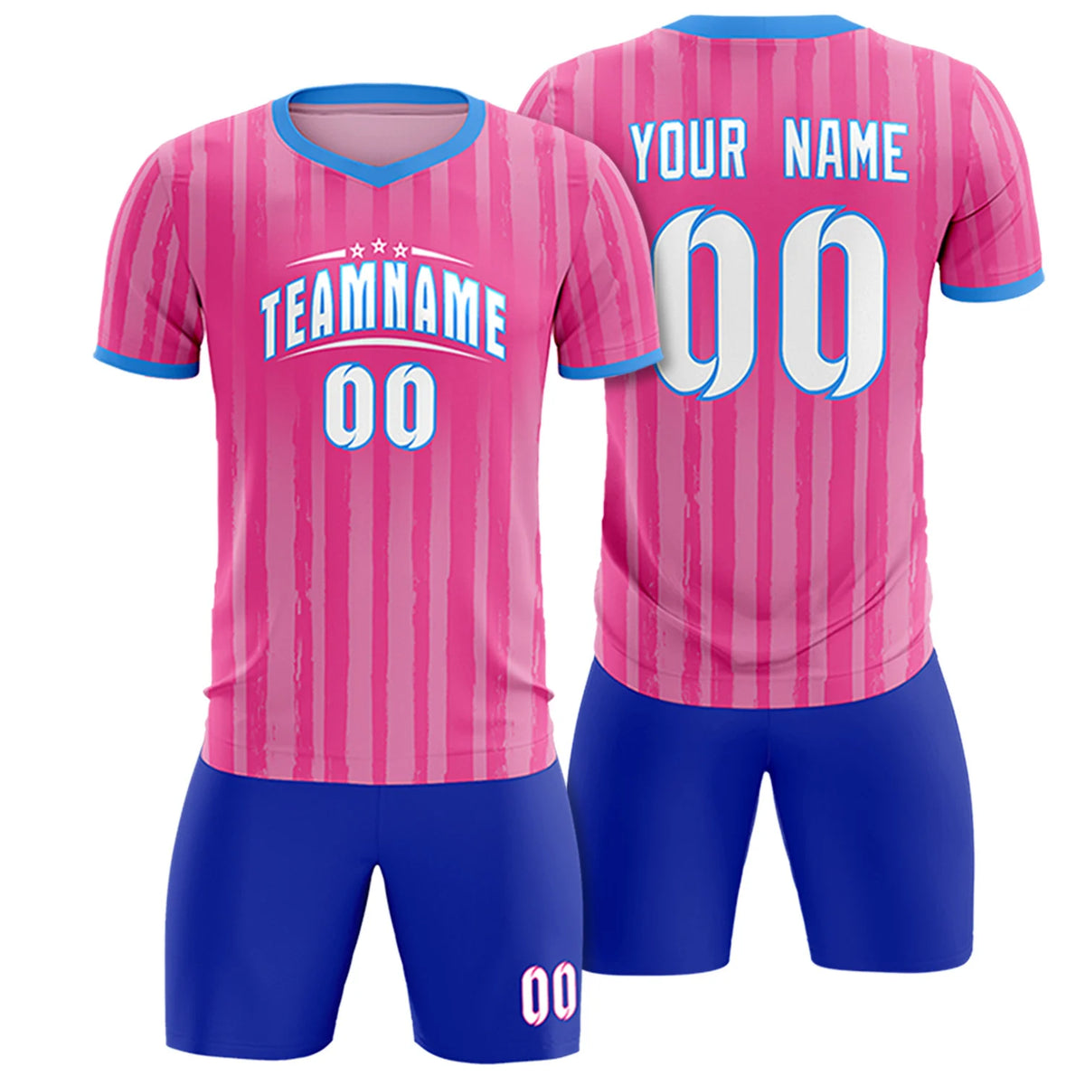 Custom Pink Powder Blue Breathable Soccer Sets Jersey