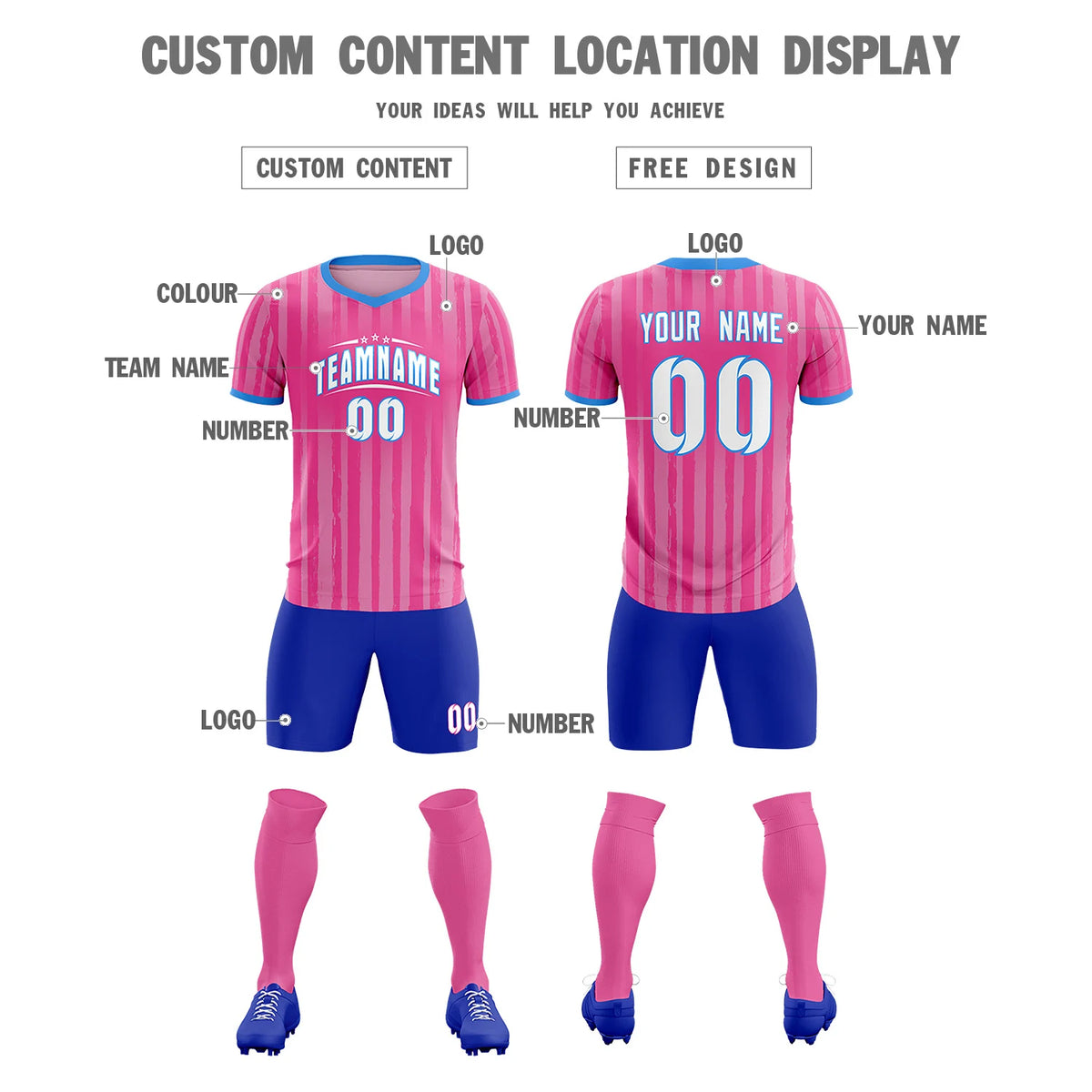 Custom Pink Powder Blue Breathable Soccer Sets Jersey