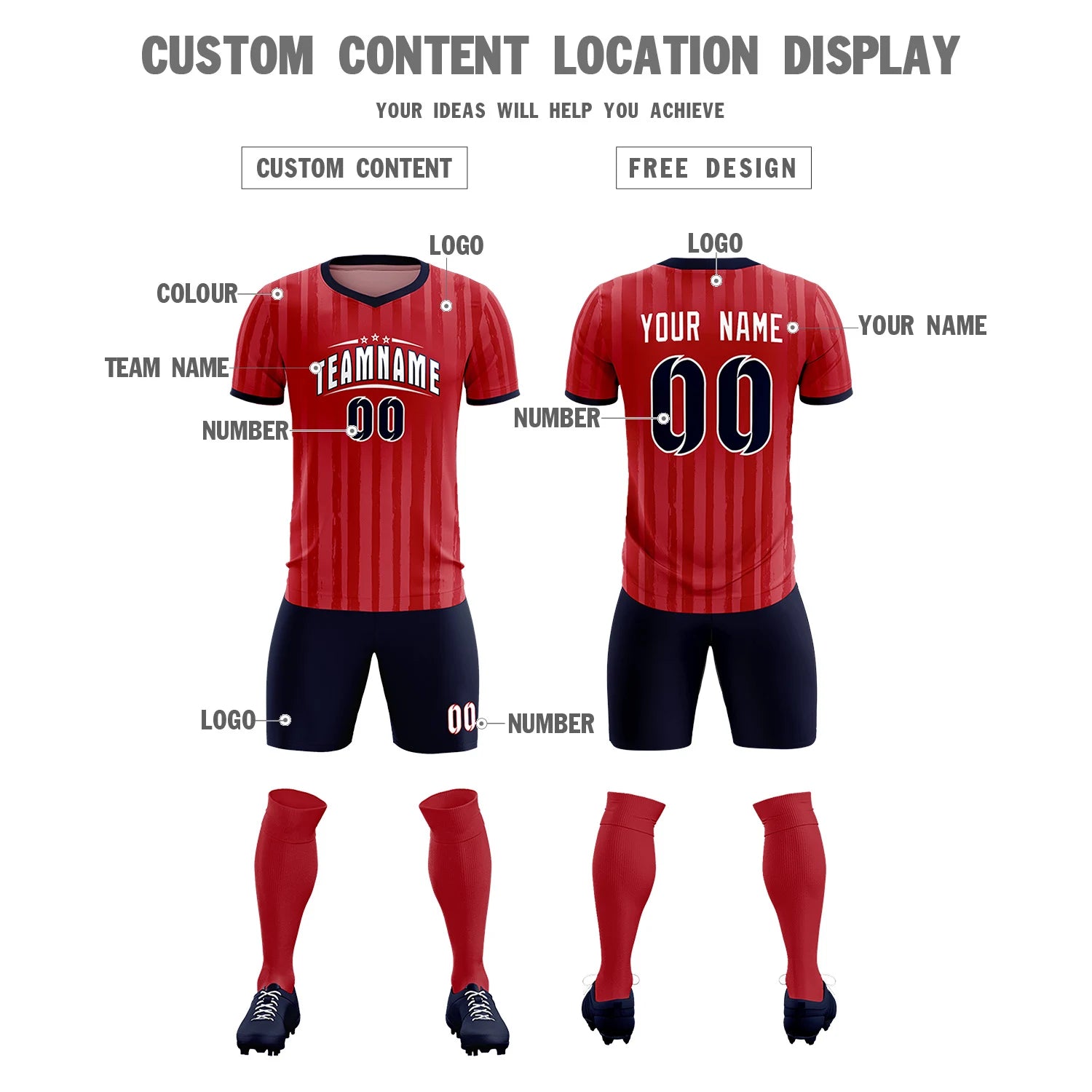 Custom Red Navy Breathable Soccer Sets Jersey