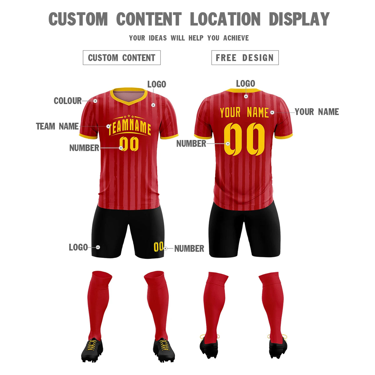 Custom Red Gold 01 Breathable Soccer Sets Jersey