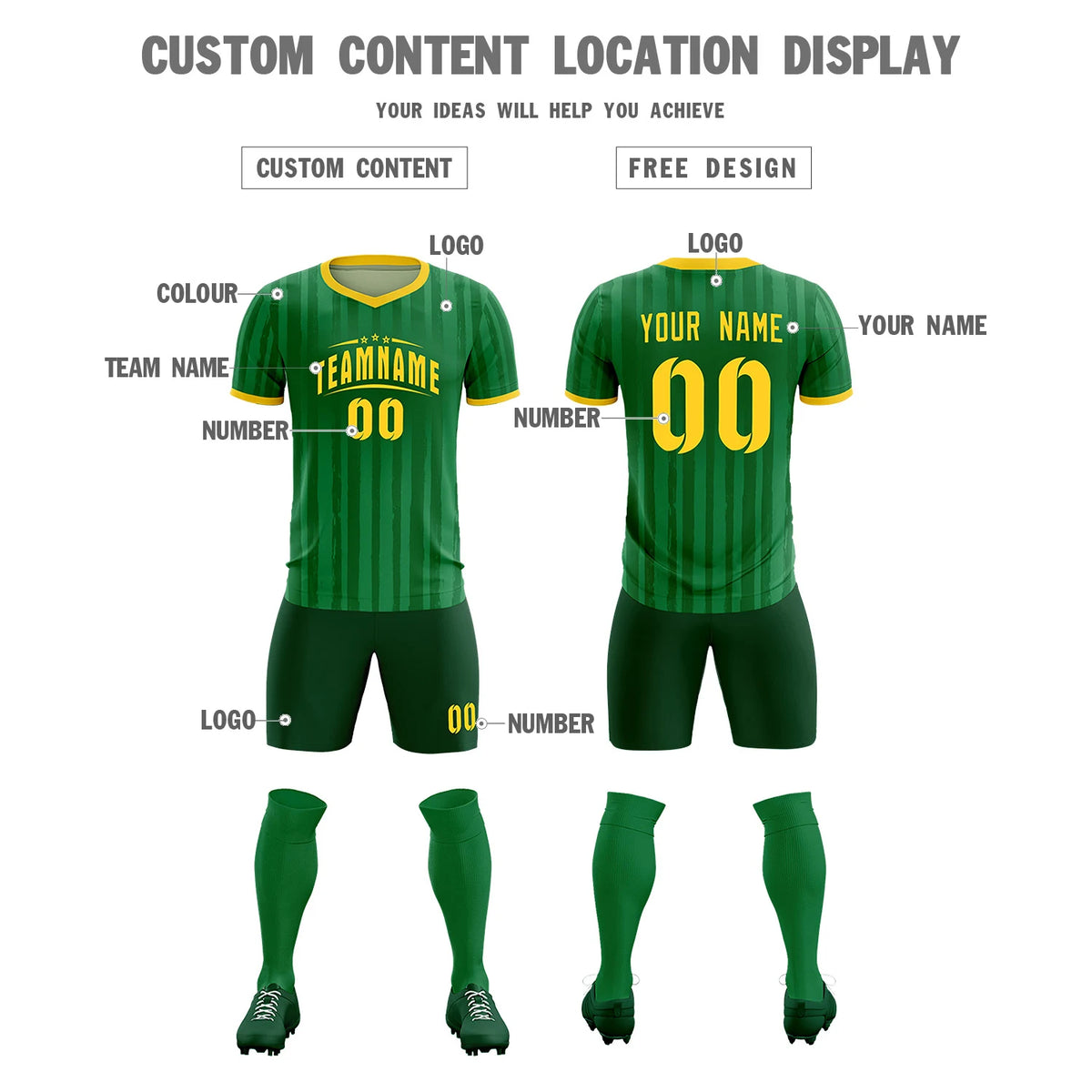Custom Kelly Green Gold 01 Breathable Soccer Sets Jersey
