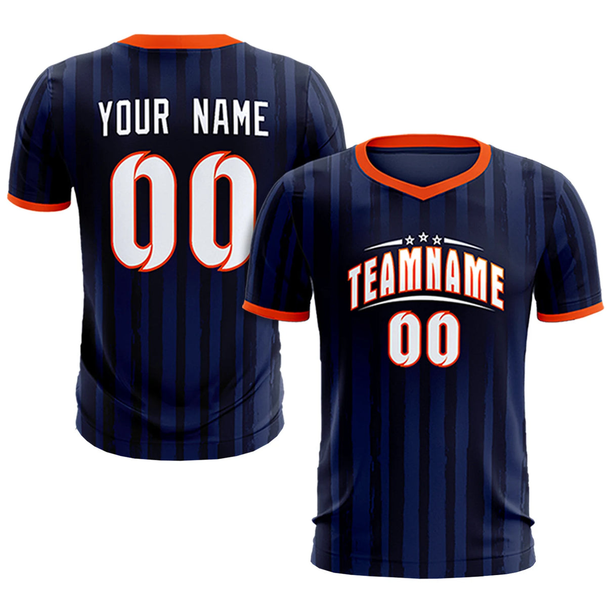 Custom Navy Orange Breathable Soccer Sets Jersey