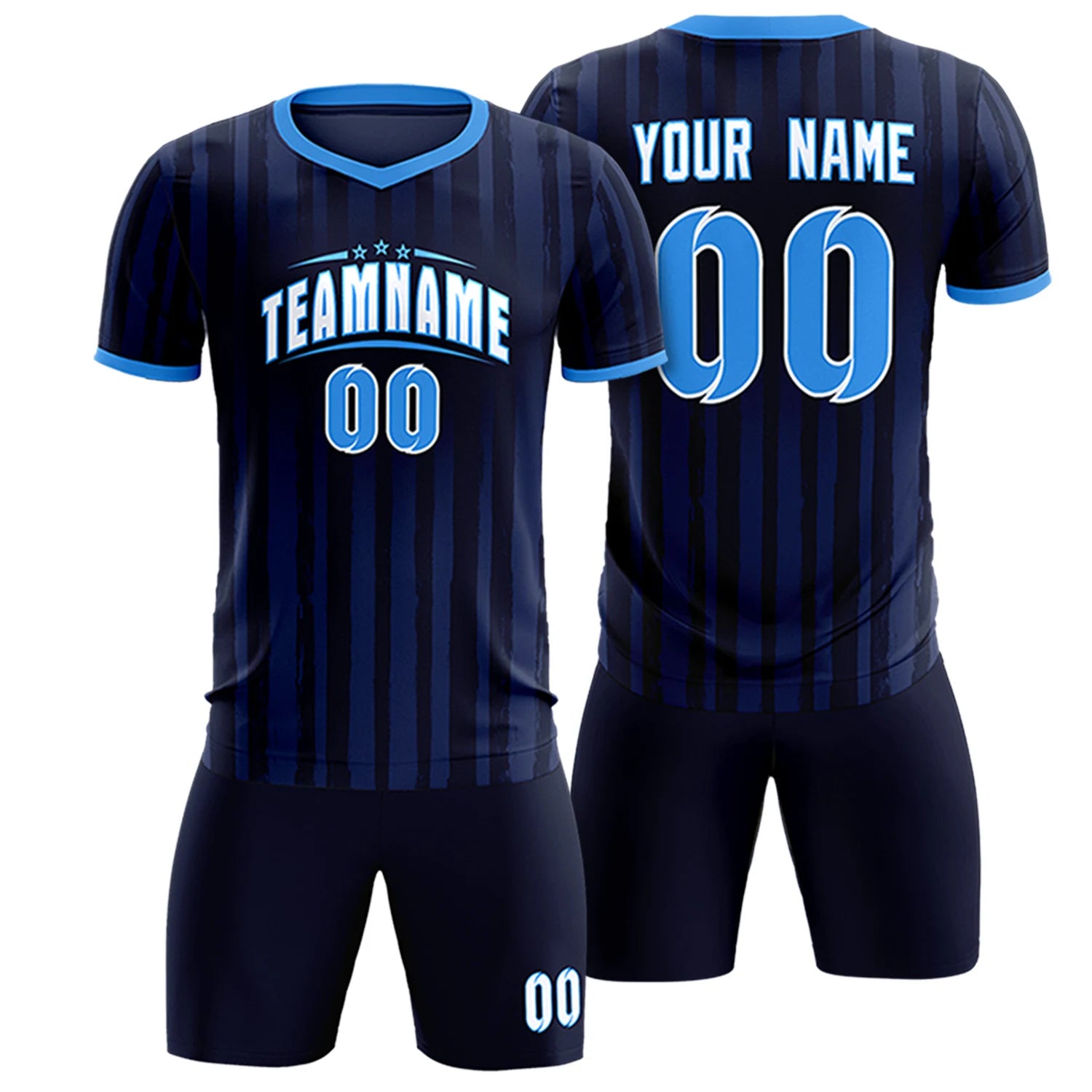 Custom Navy Powder Blue Breathable Soccer Sets Jersey