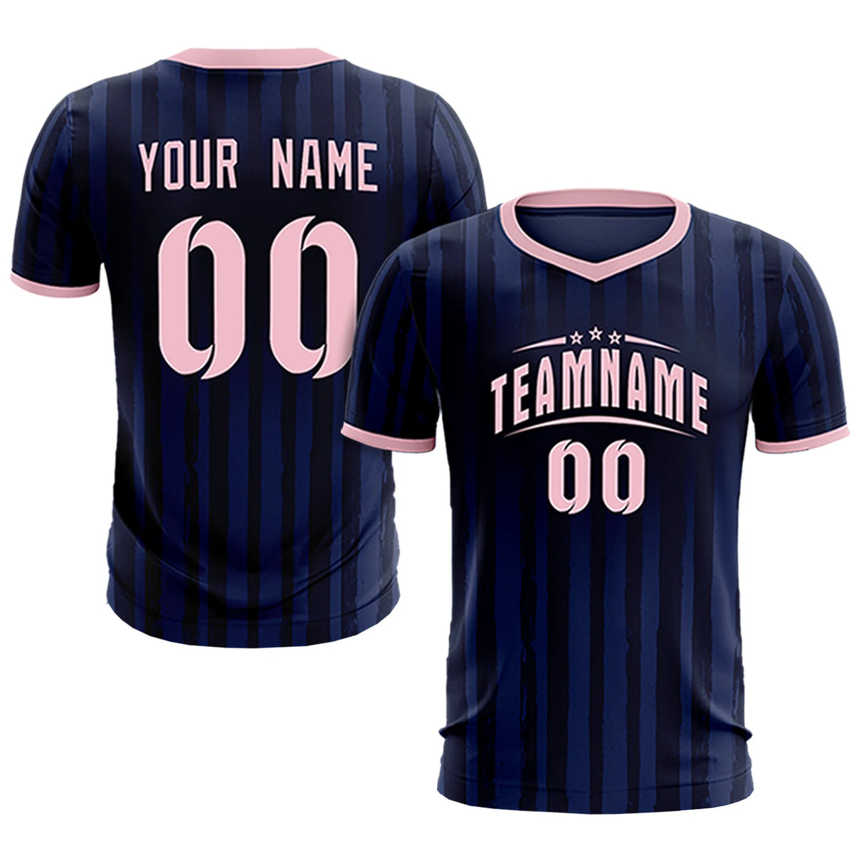 Custom Navy Light Pink Breathable Soccer Sets Jersey