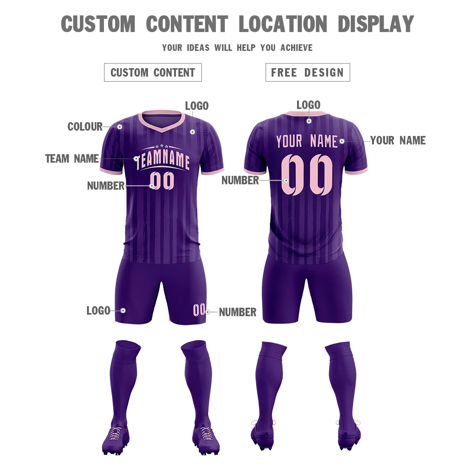 Custom Purple Light Pink Breathable Soccer Sets Jersey