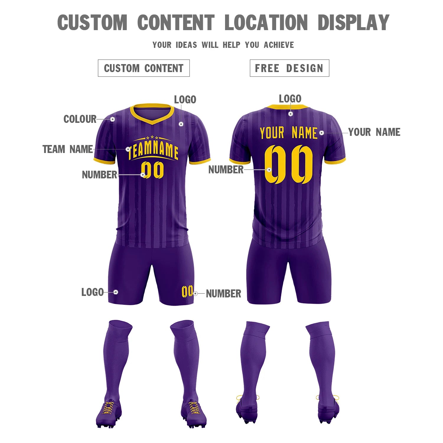 Custom Purple Gold 01 Breathable Soccer Sets Jersey