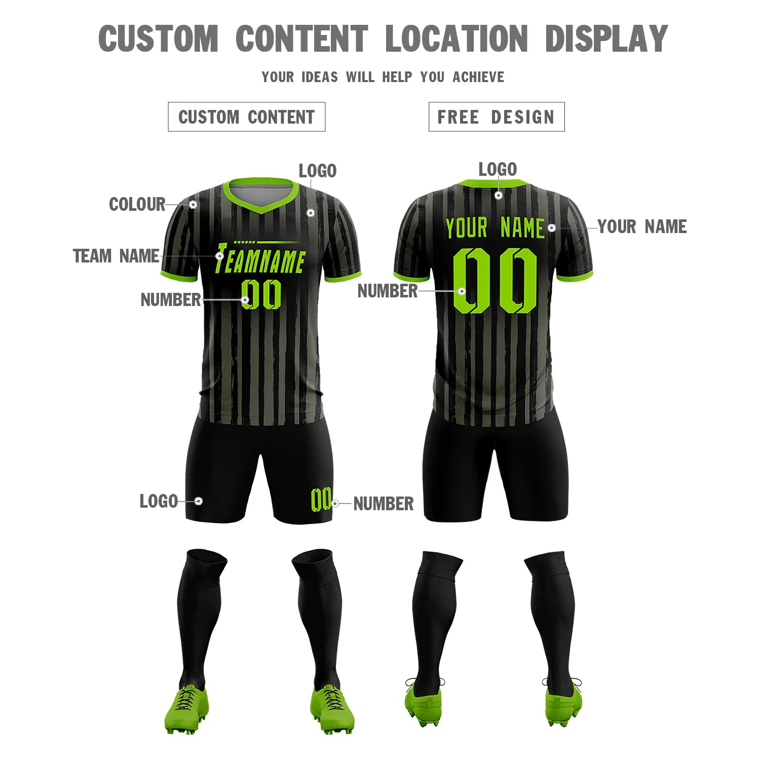 Custom Black Neon Green Breathable Soccer Sets Jersey