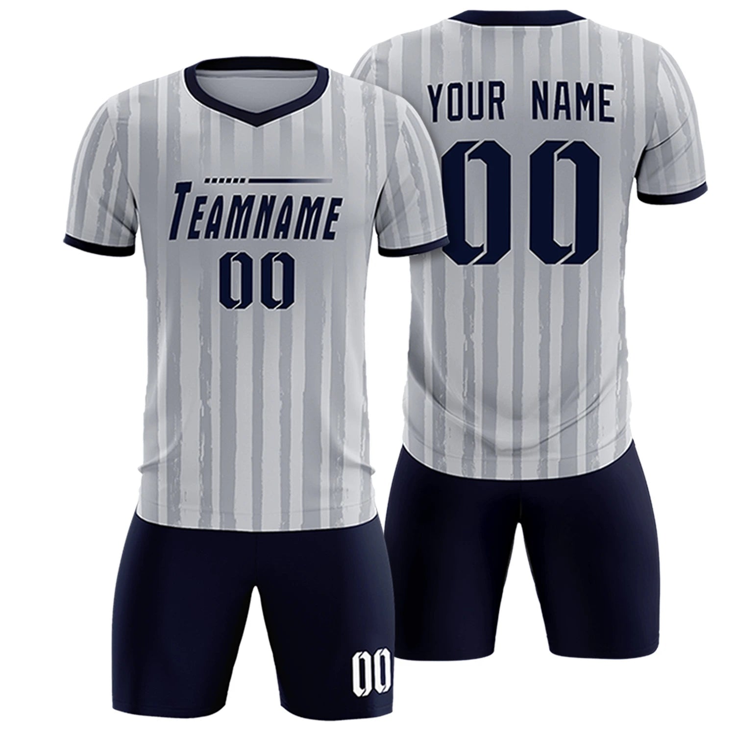 Custom Gray Navy Breathable Soccer Sets Jersey