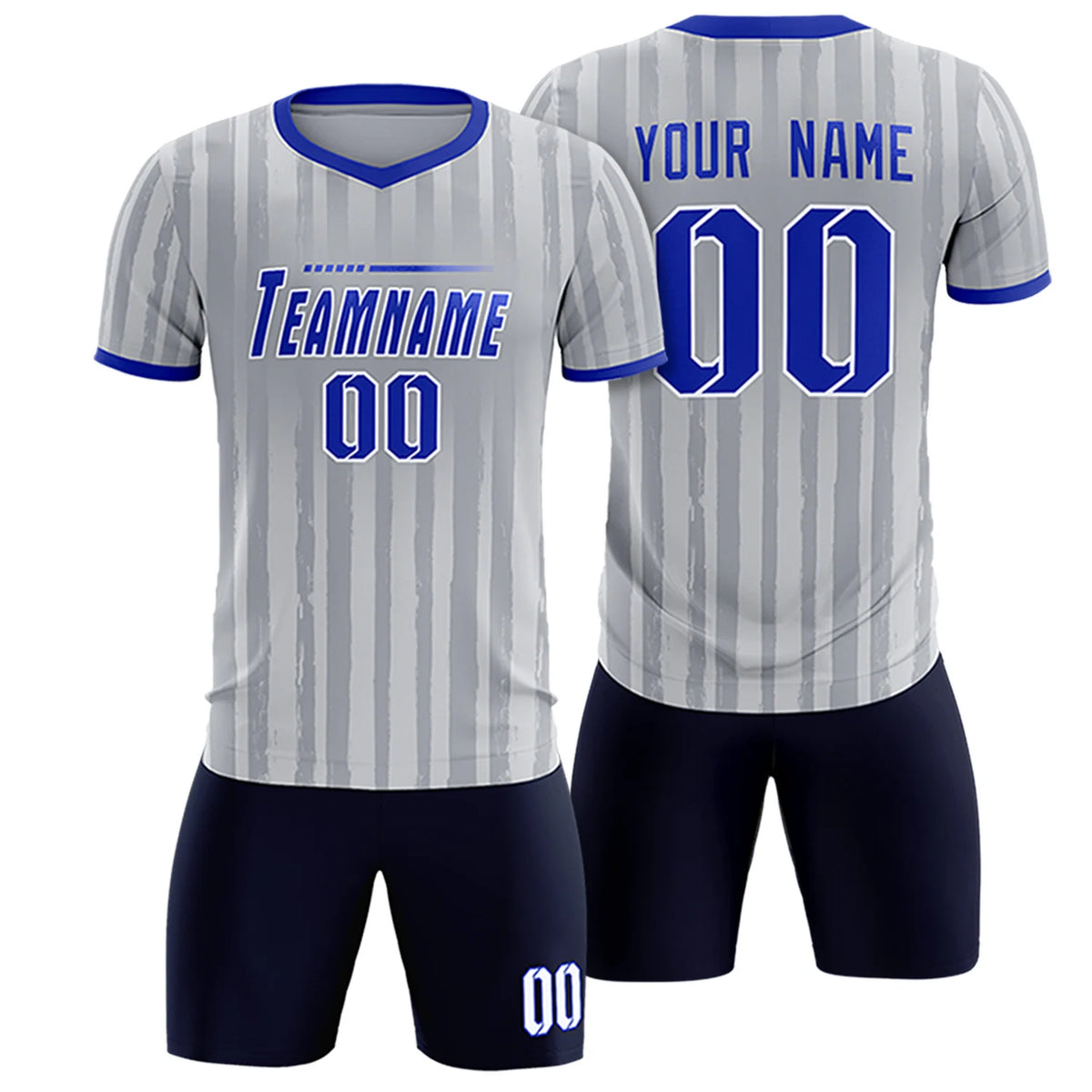 Custom Gray Royal Blue Breathable Soccer Sets Jersey