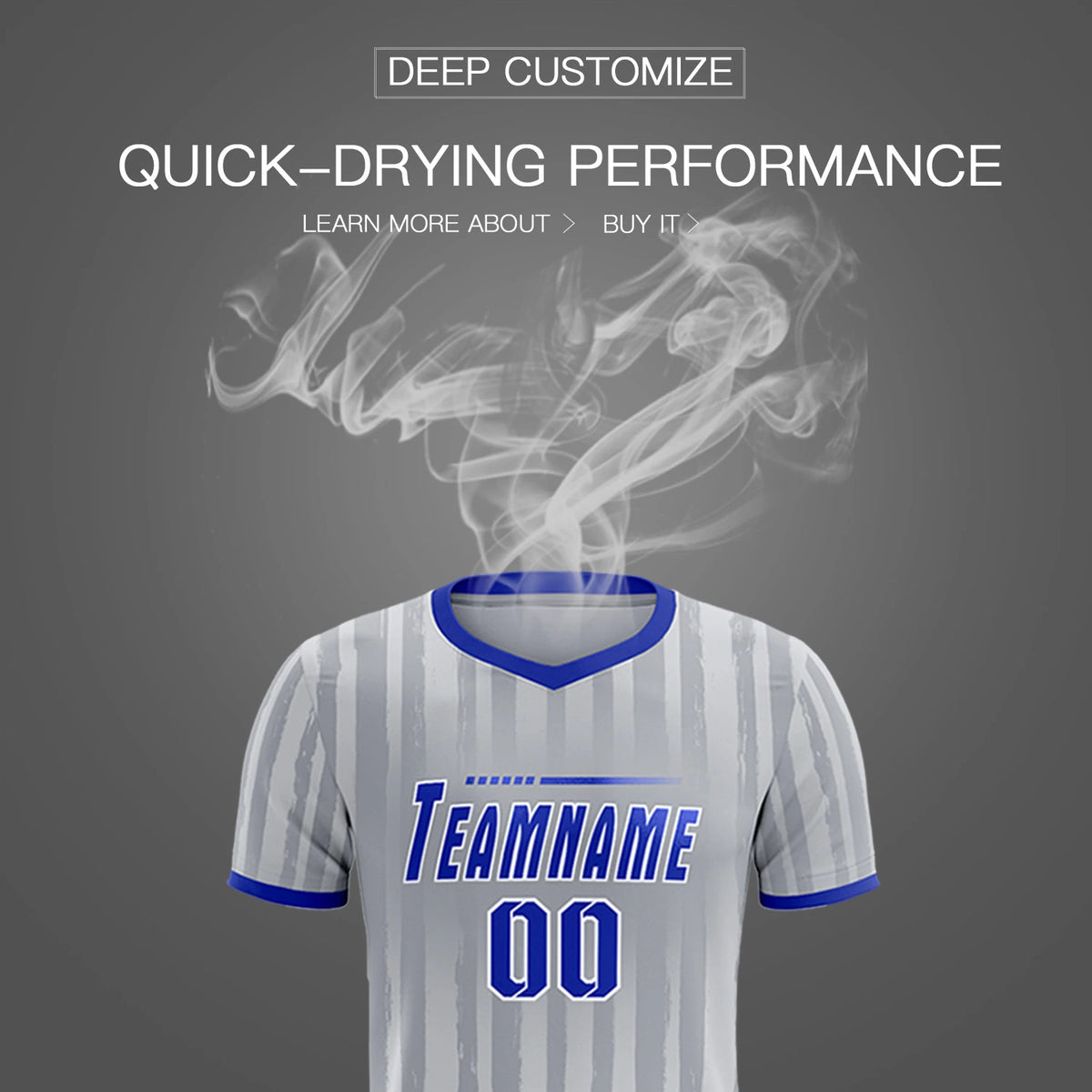 Custom Gray Royal Blue Breathable Soccer Sets Jersey